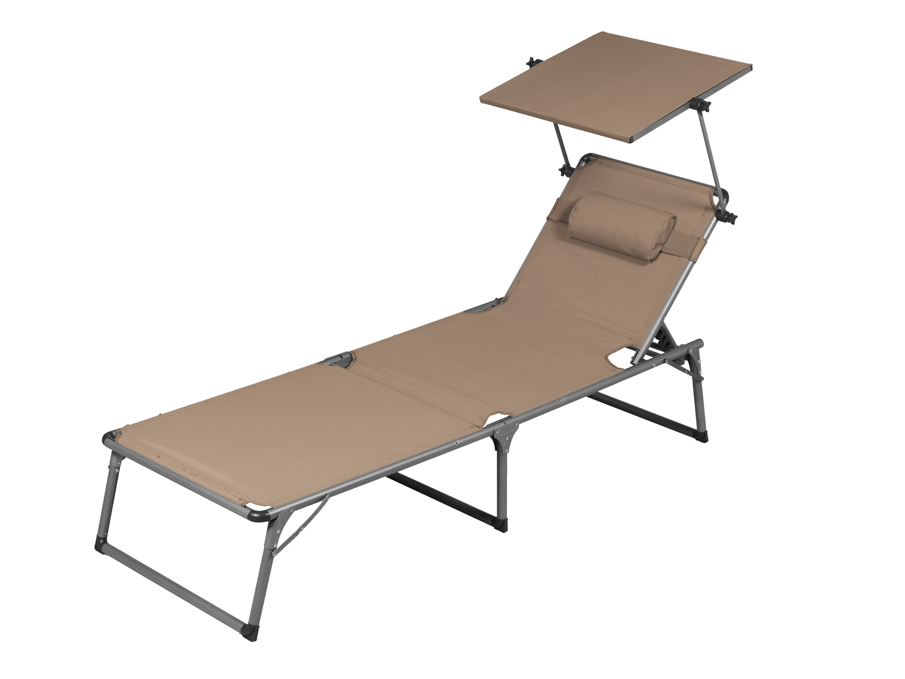 LIVARNO® Aluminiowy leżak ogrodowy z daszkiem, szarobrązowy