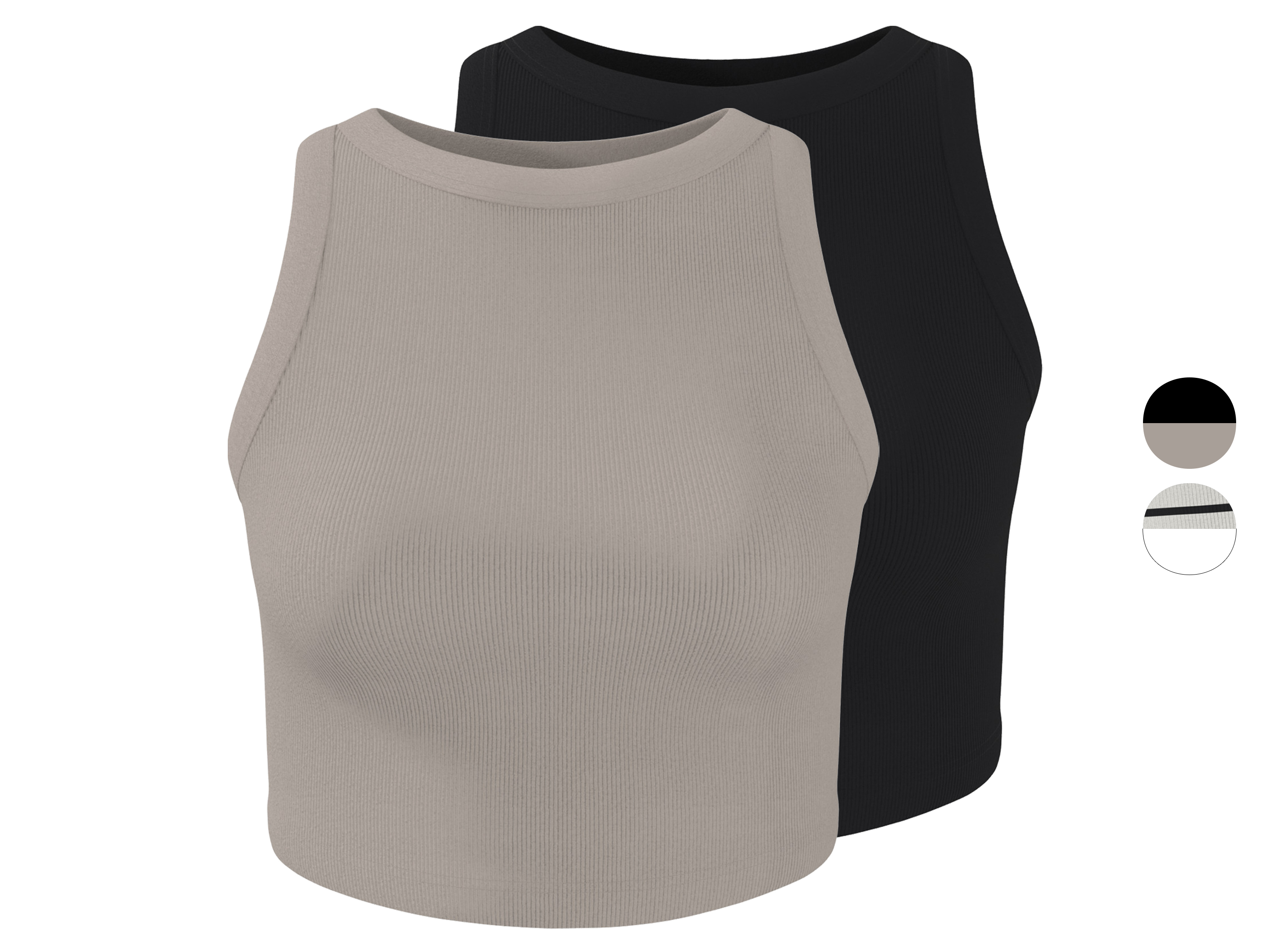 ESMARA® Crop topy damskie prążkowane z bawełną, 2 sztuki