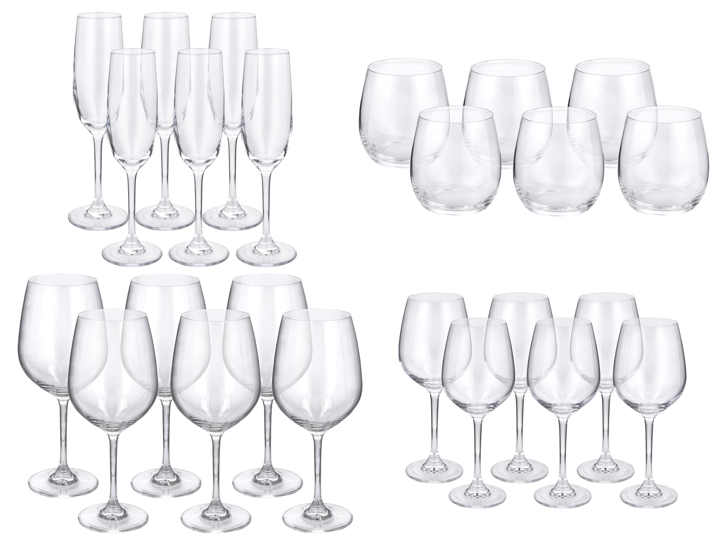 SILVERCREST® Kieliszki do szampana / kieliszki do białego wina / szklanki do wody / kieliszki do czerwonego wina, 6-częściowe.