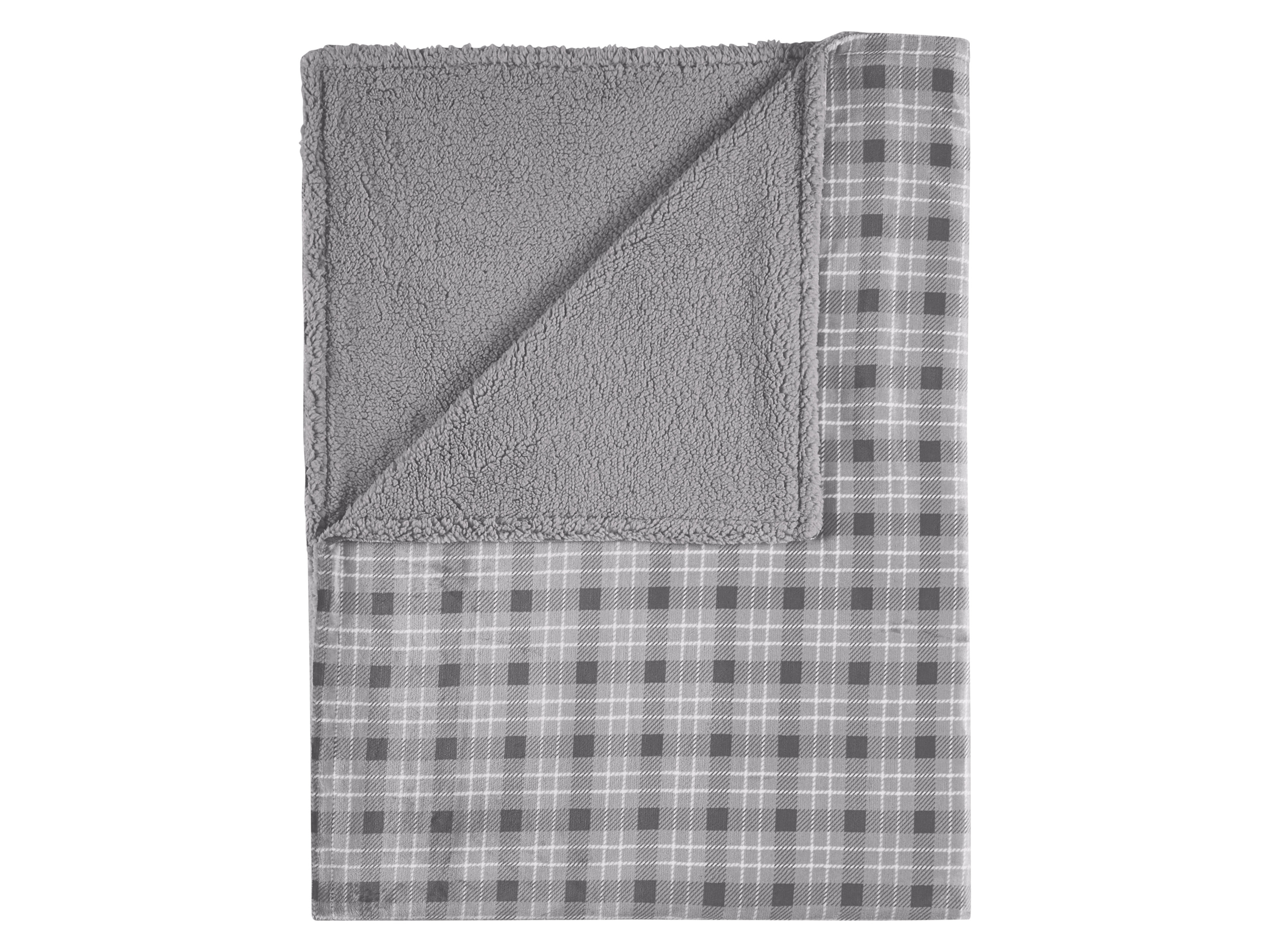 LIVARNO® Koc z polaru teddy, 150 x 200 cm (Szary/kratka)