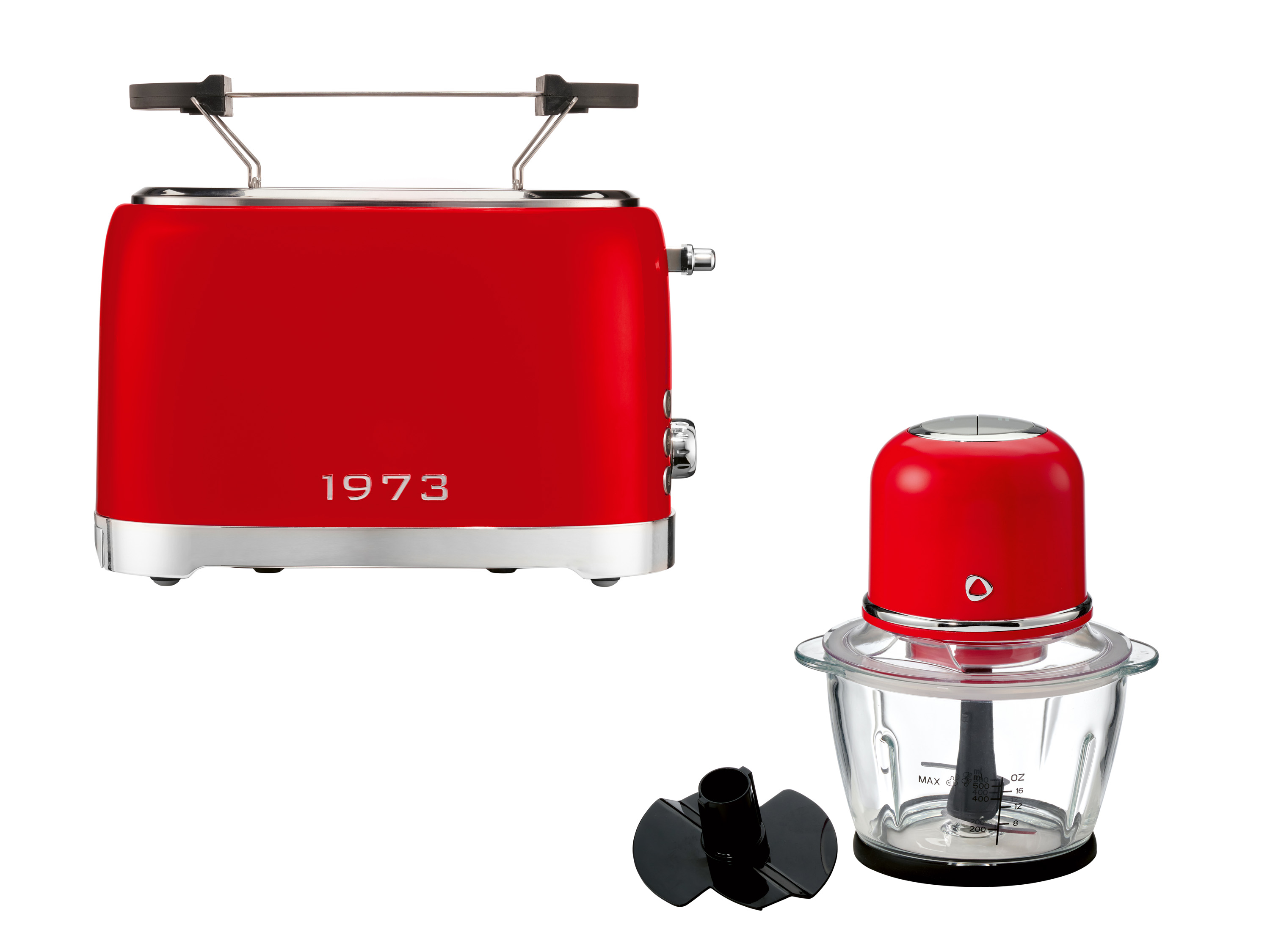 SILVERCREST® Zestaw Retro: Toster dwuszczelinowy 820-980 W i Rozdrabniacz 600 W, czerwony