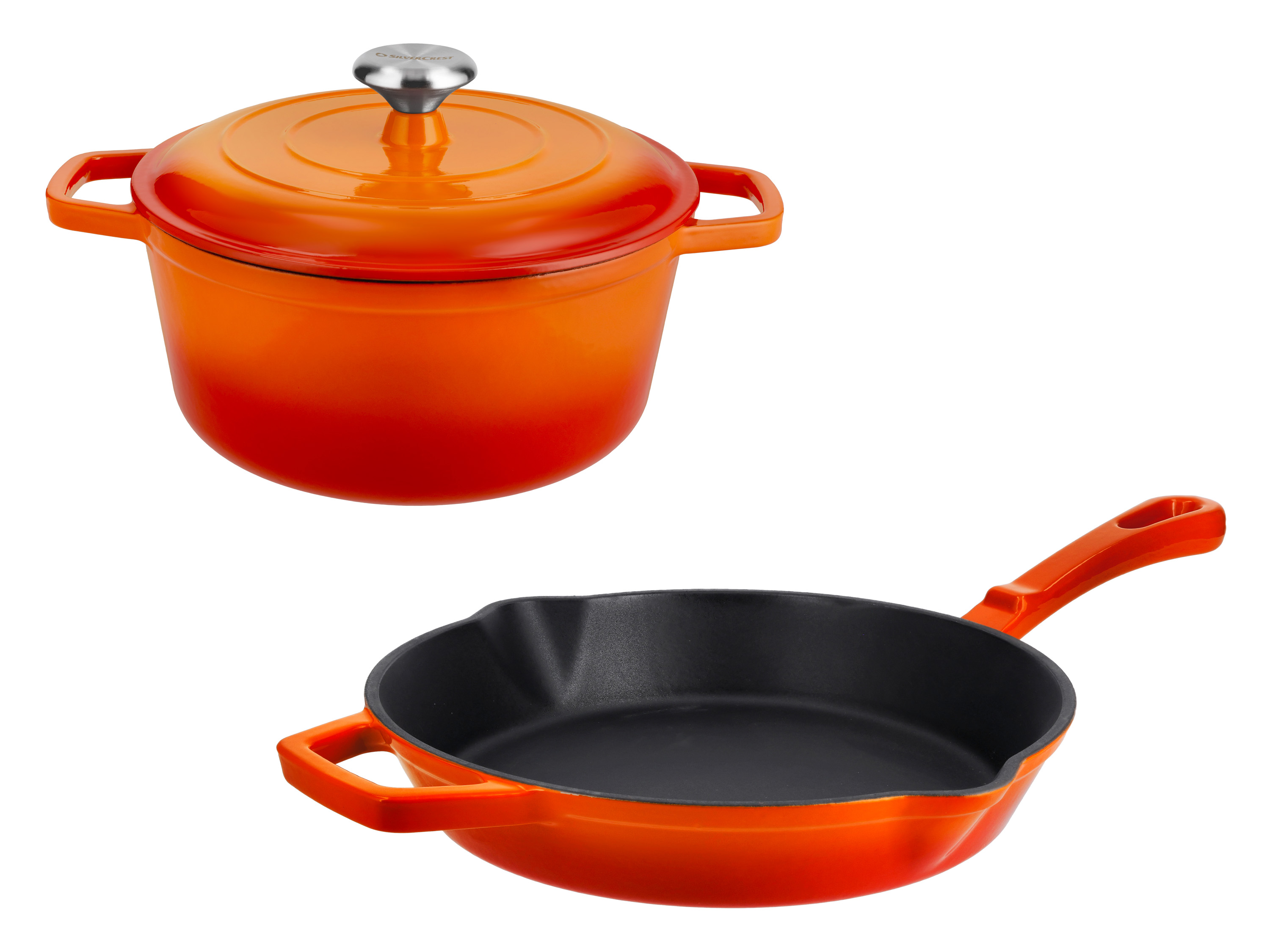 SILVERCREST® Zestaw naczyń żeliwnych: Garnek Ø 25 cm i patelnia