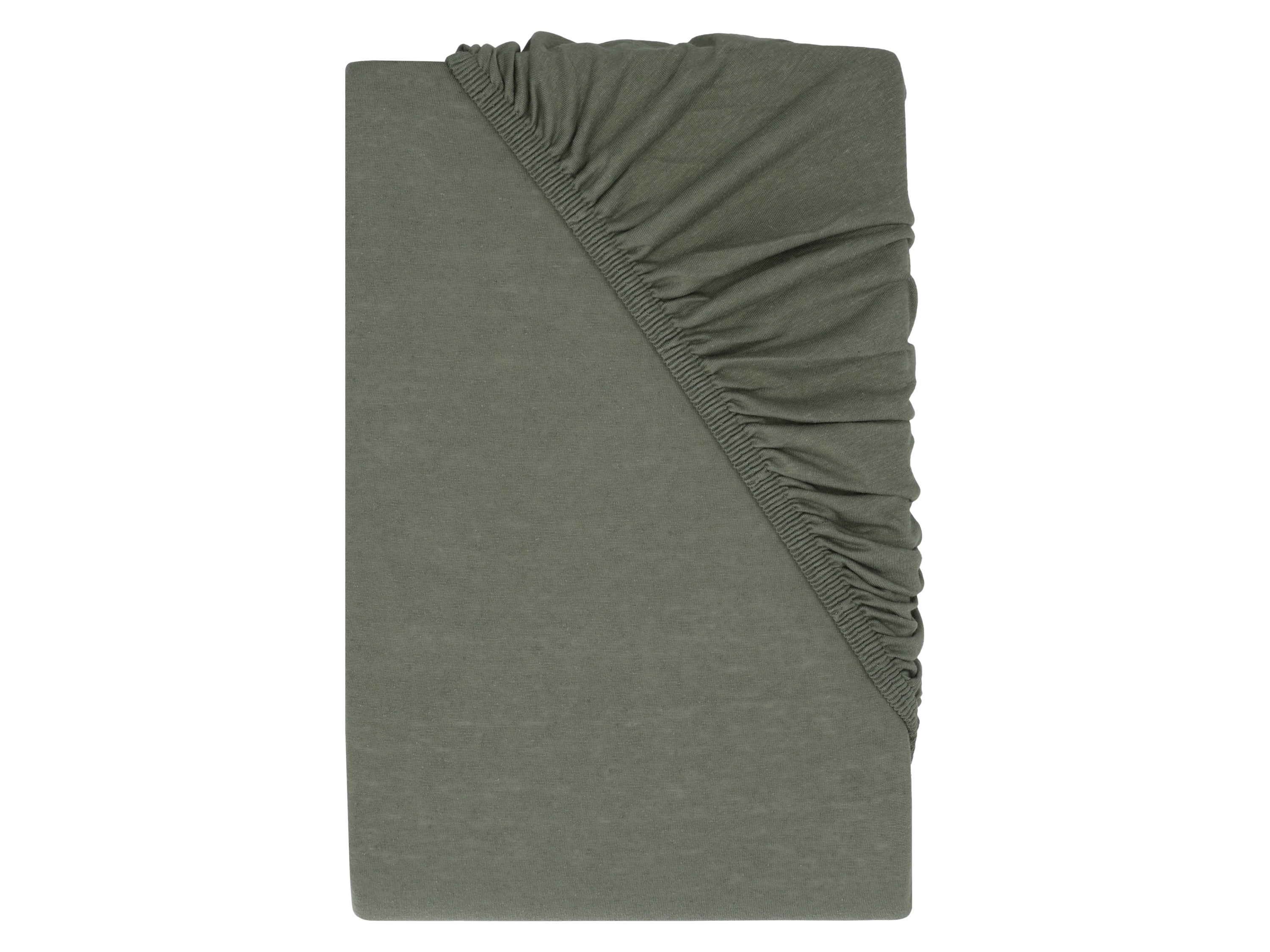 LIVARNO® Prześcieradło z gumką z lnem, 140-160 x 200 cm (Zielona)