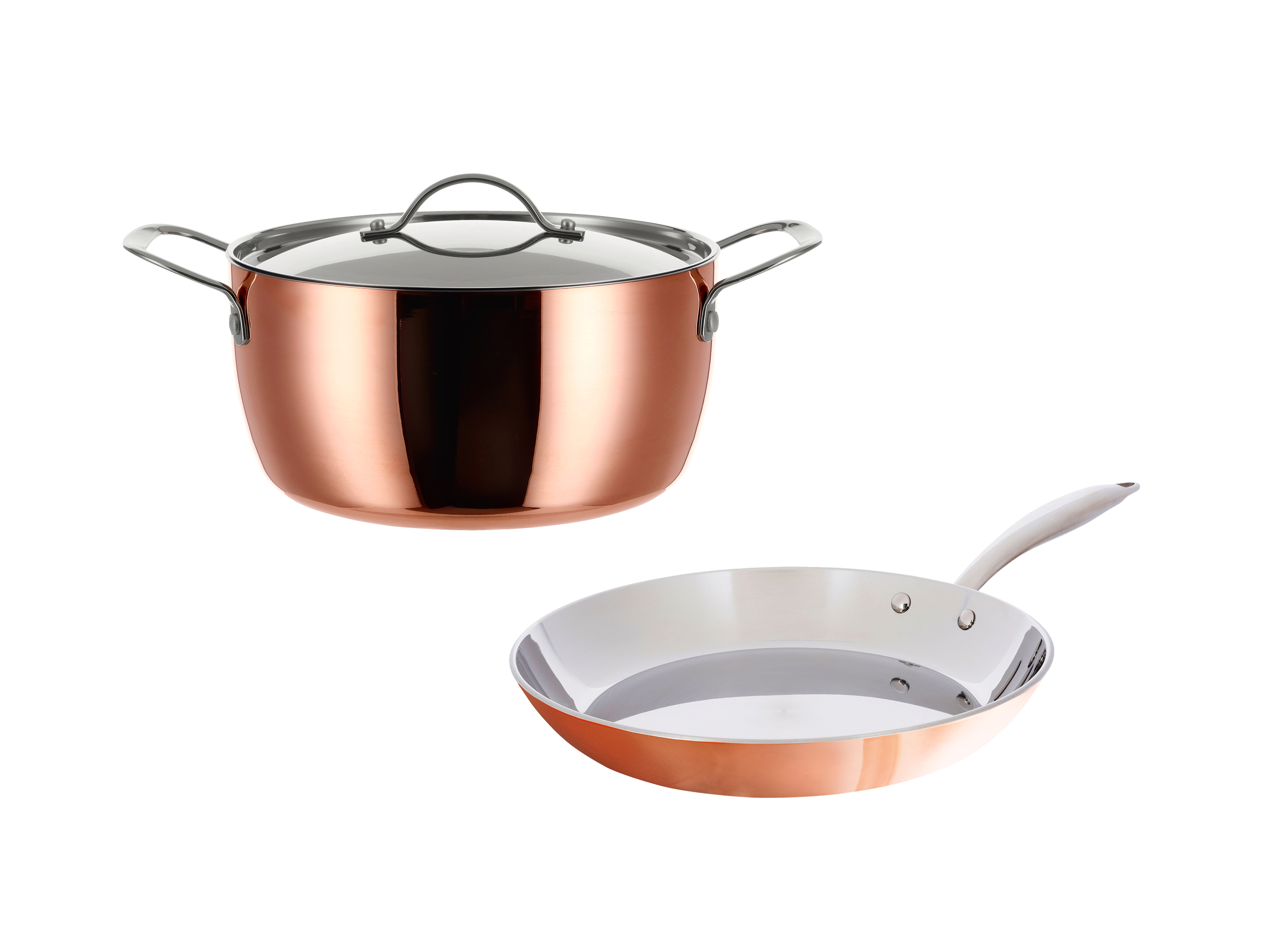 SILVERCREST® Zestaw naczyń miedzianych: garnek z pokrywką Ø 24 cm i patelnia Ø 28 cm