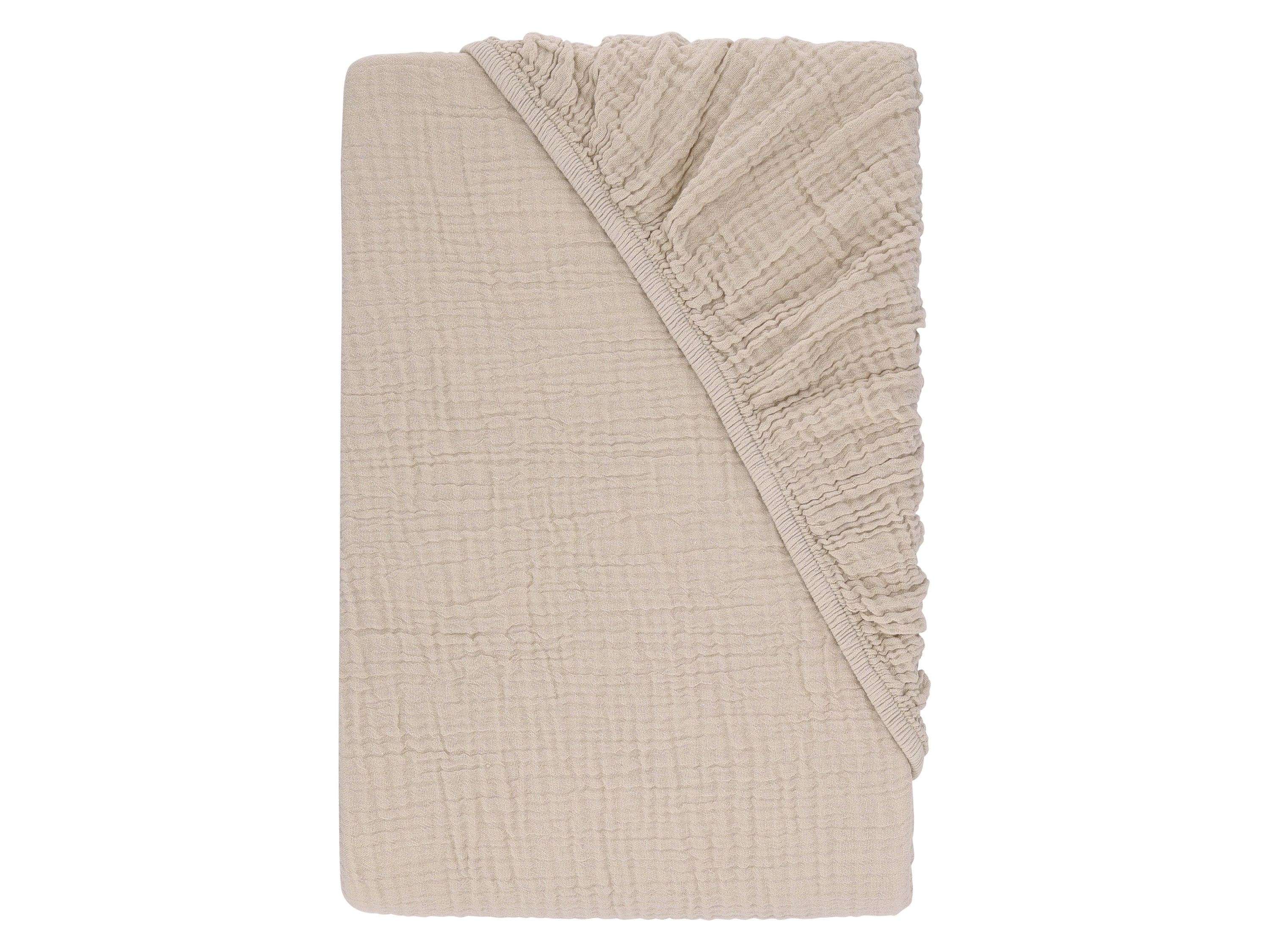 LIVARNO® Prześcieradło z gumką z muślinu, 140-160 x 200 cm (Beżowy)