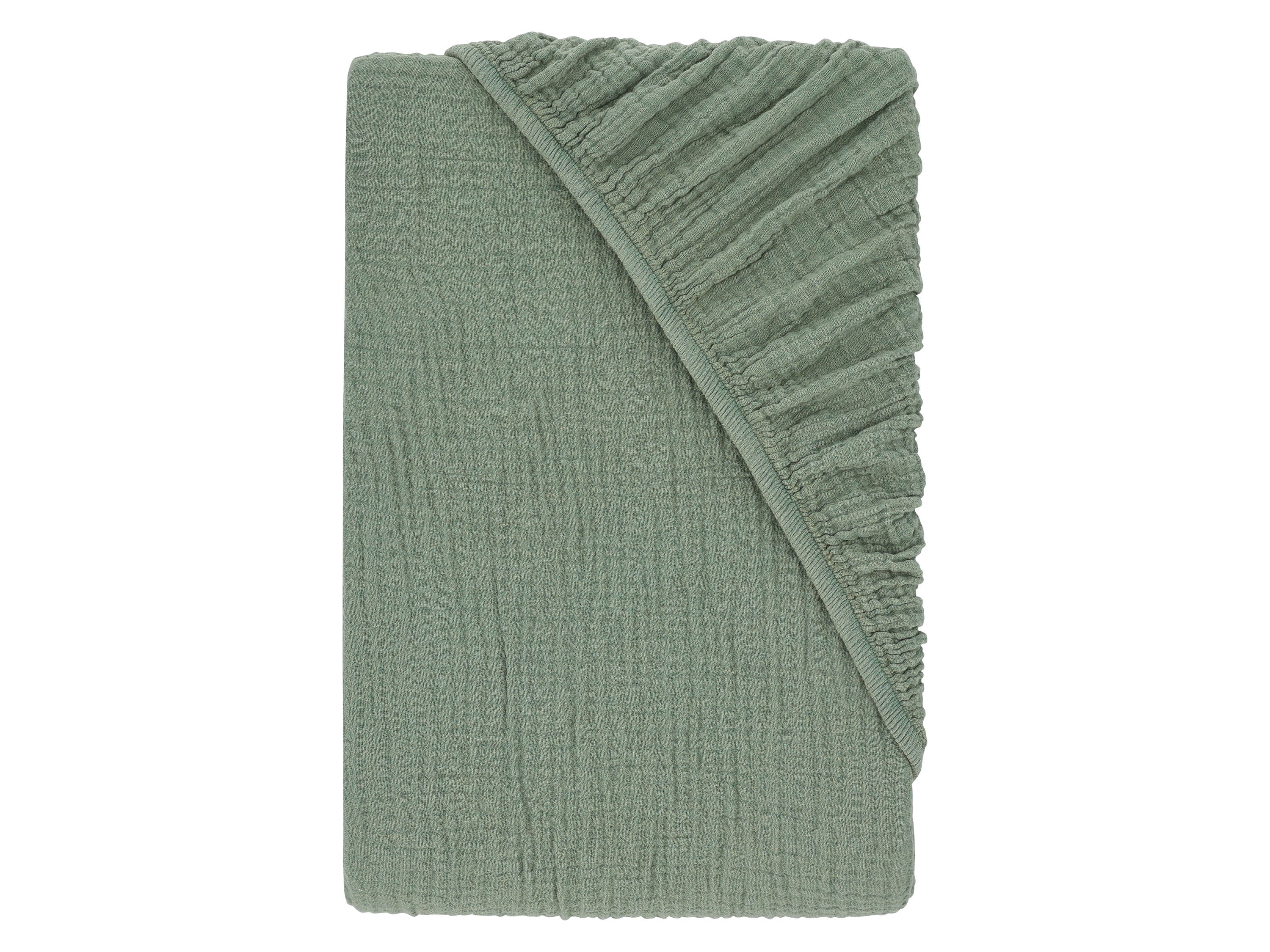 LIVARNO® Prześcieradło z gumką z muślinu, 140-160 x 200 cm (Zielony)