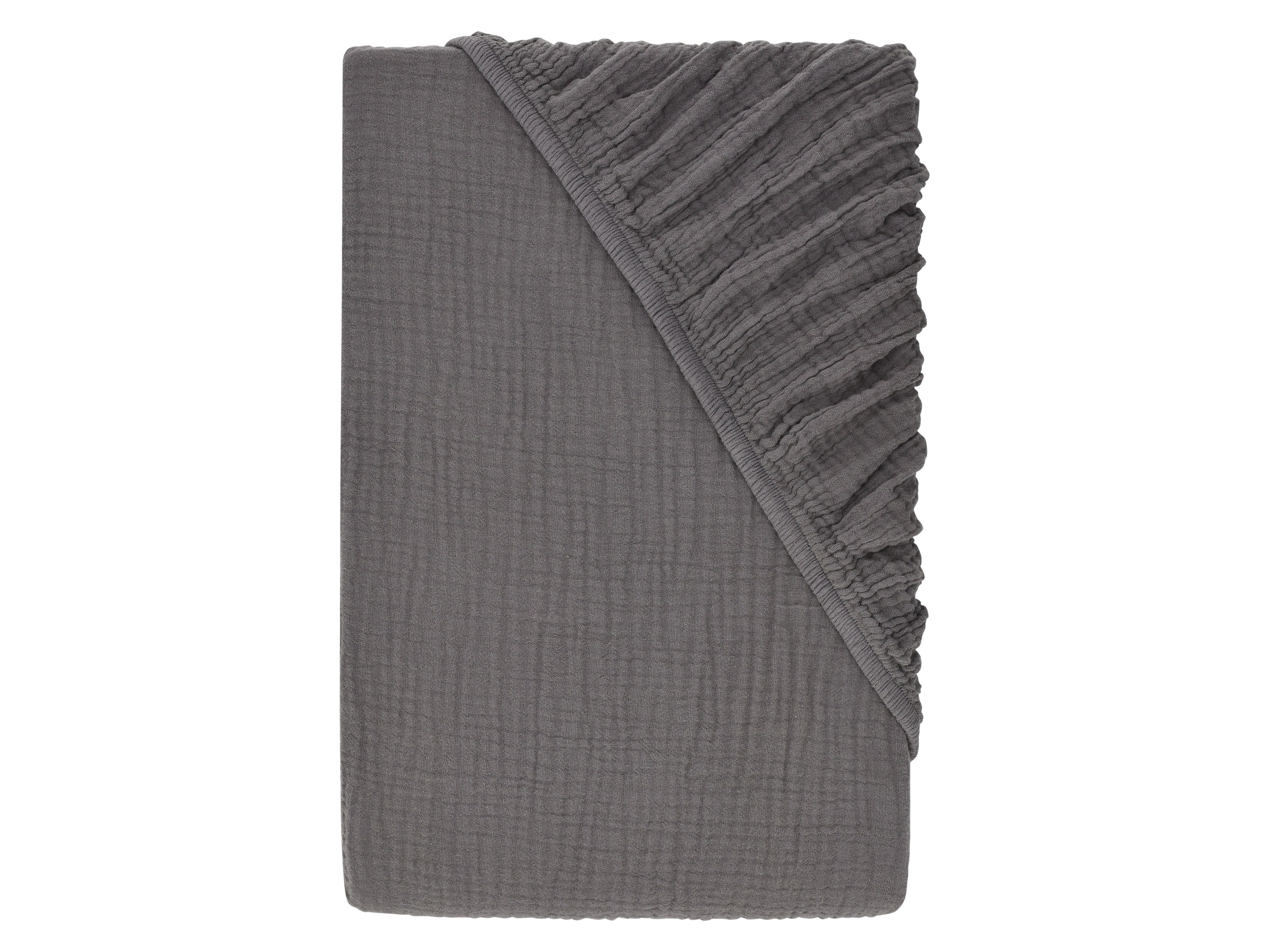 LIVARNO® Prześcieradło z gumką z muślinu, 180-200 x 200 cm (Szary)
