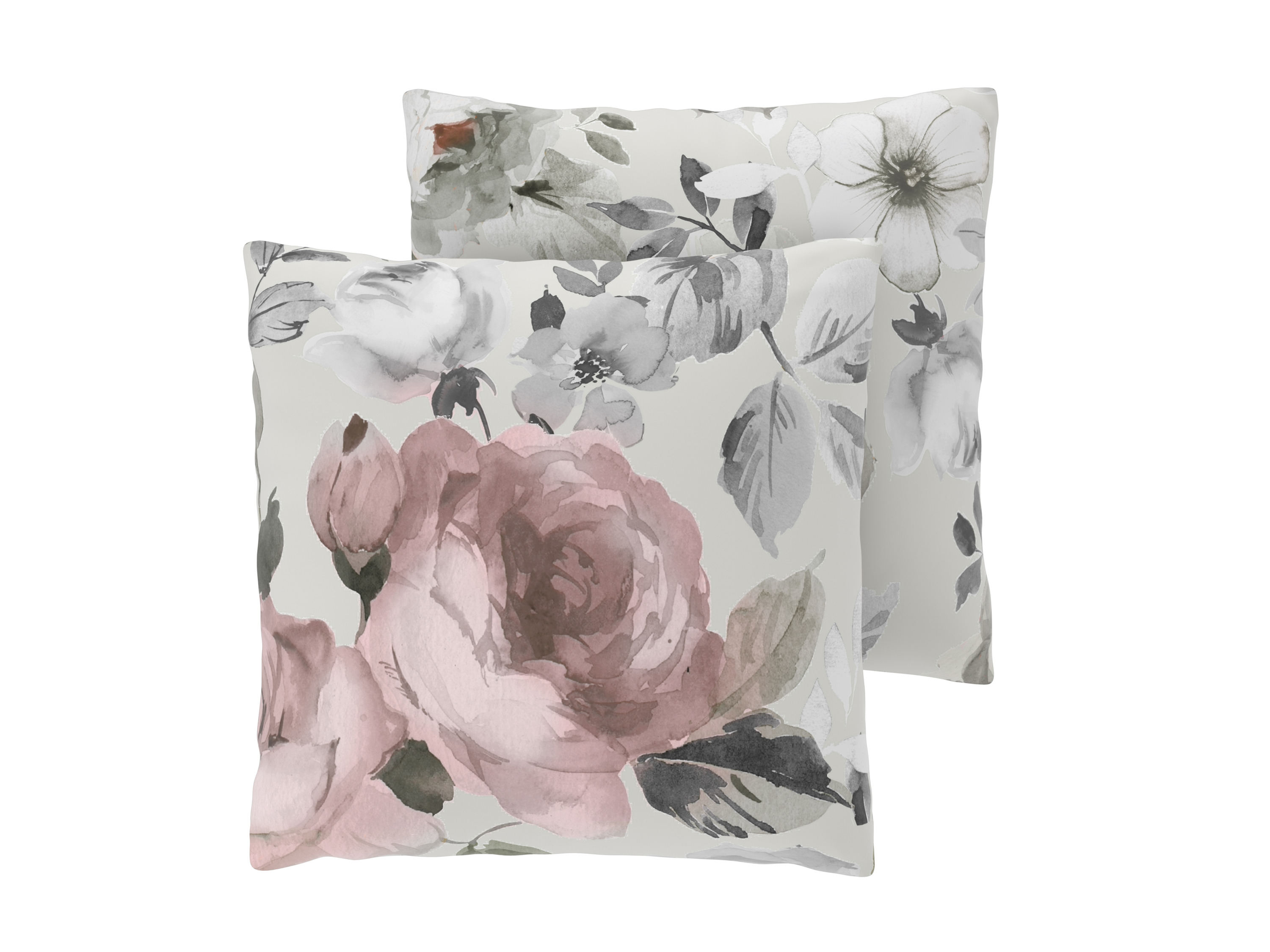 LIVARNO® Poszewki na poduszki z eleganckiej bawełny renforcé, 2 sztuki, 40 x 40 cm (Szary w kwiaty)