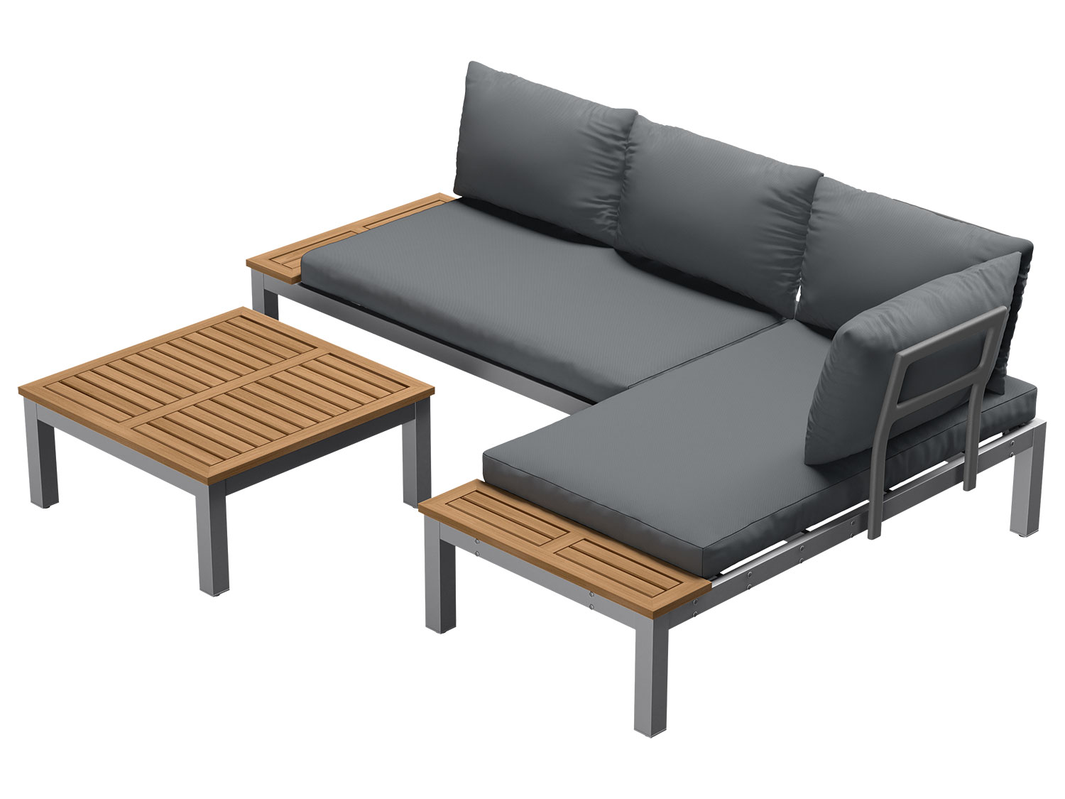 LIVARNO HOME Narożna kanapa ogrodowa z aluminium i drewna, 3 elementy