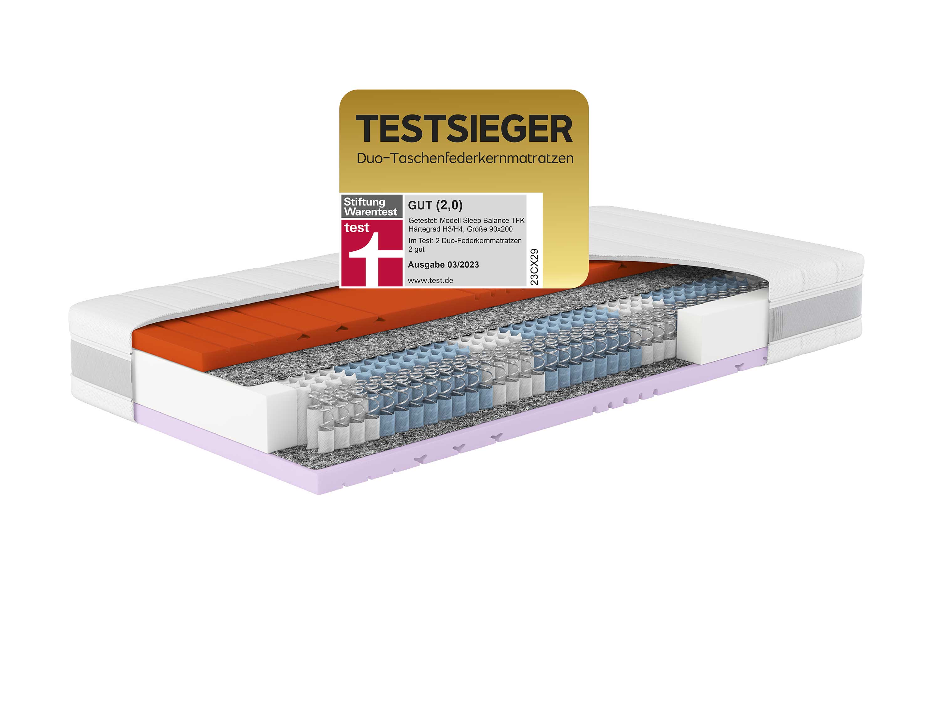 HN8 SCHLAFSYSTEME Materac kieszeniowy 7-strefowy Sleep Balance TFK (H3/H4, 90 x 190 cm)