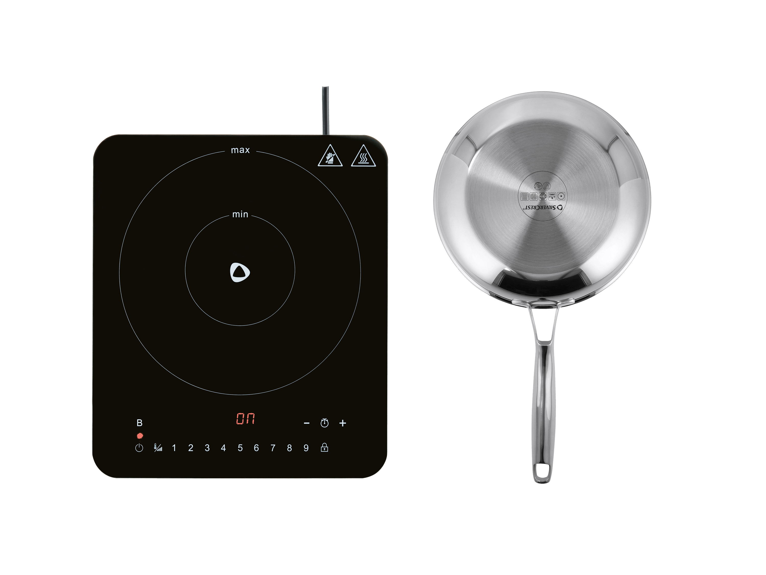SILVERCREST® Zestaw Przenośna płyta indukcyjna, 2200 W z patelnią ze stali nierdzewnej Premium, Ø 24 cm