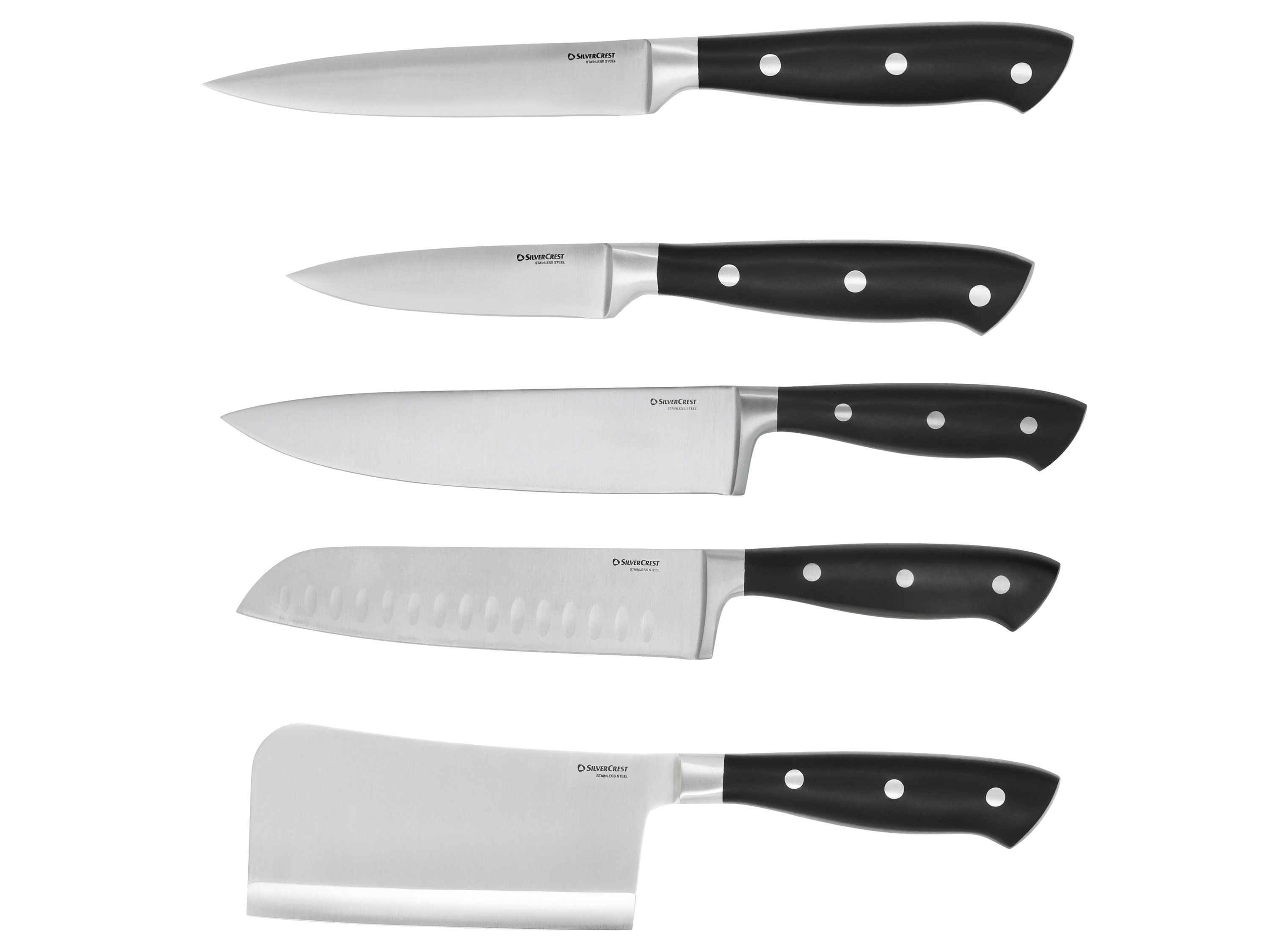 SILVERCREST® Zestaw noży kuchennych Premium / Nóż szefa kuchni Premium / Nóż Santoku Premium / Tasak Premium