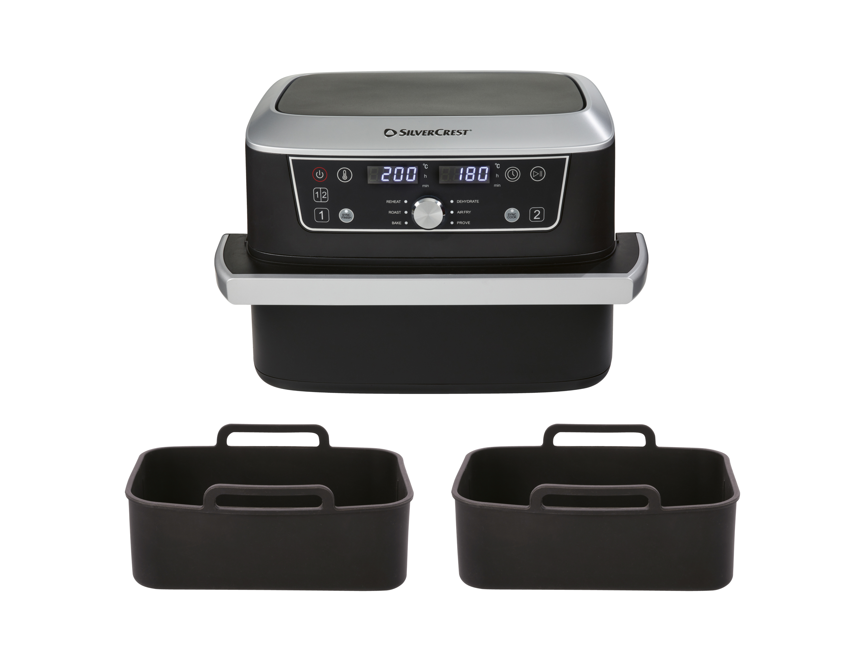 SILVERCREST® Zestaw dwukomorowa frytkownica beztłuszczowa Air Fryer 2600 W, 11 l z 2 formami sylikonowymi