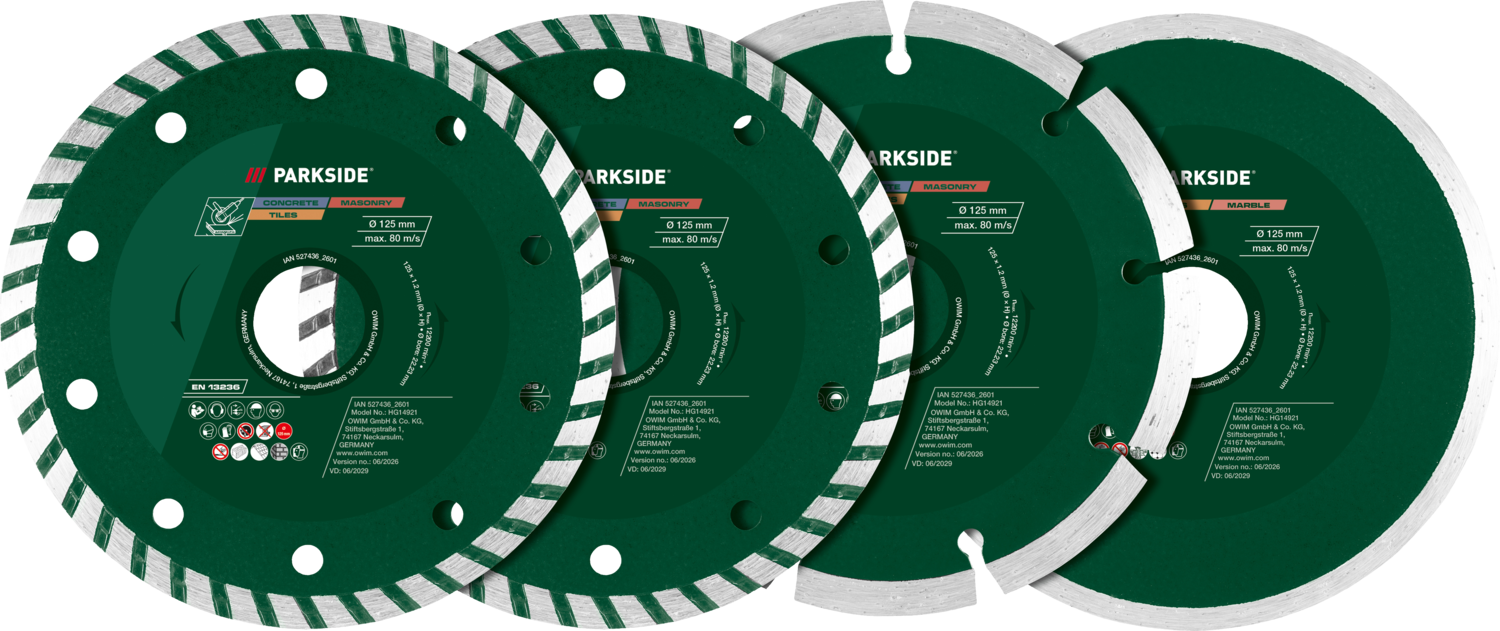 PARKSIDE® Tarcze diamentowe lub tarcze tnące, Ø 125 mm (Tarcze diamentowe do cięcia, 4 sztuki)