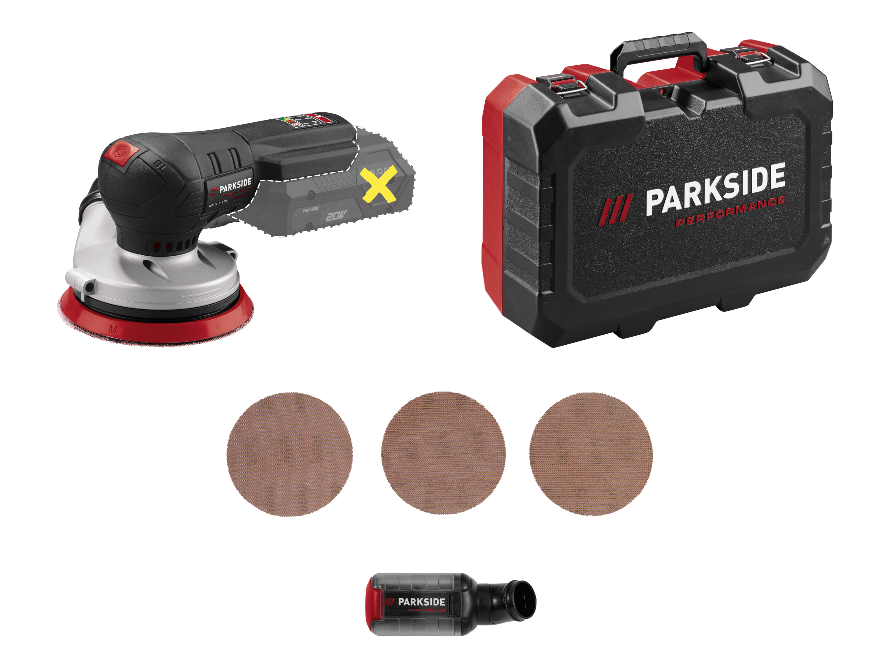 PARKSIDE PERFORMANCE® Akumulatorowa szlifierka oscylacyjna lub mimośrodowa 20 V (bez akumulatora i ładowarki) (Szlifierka mimośrodowa)