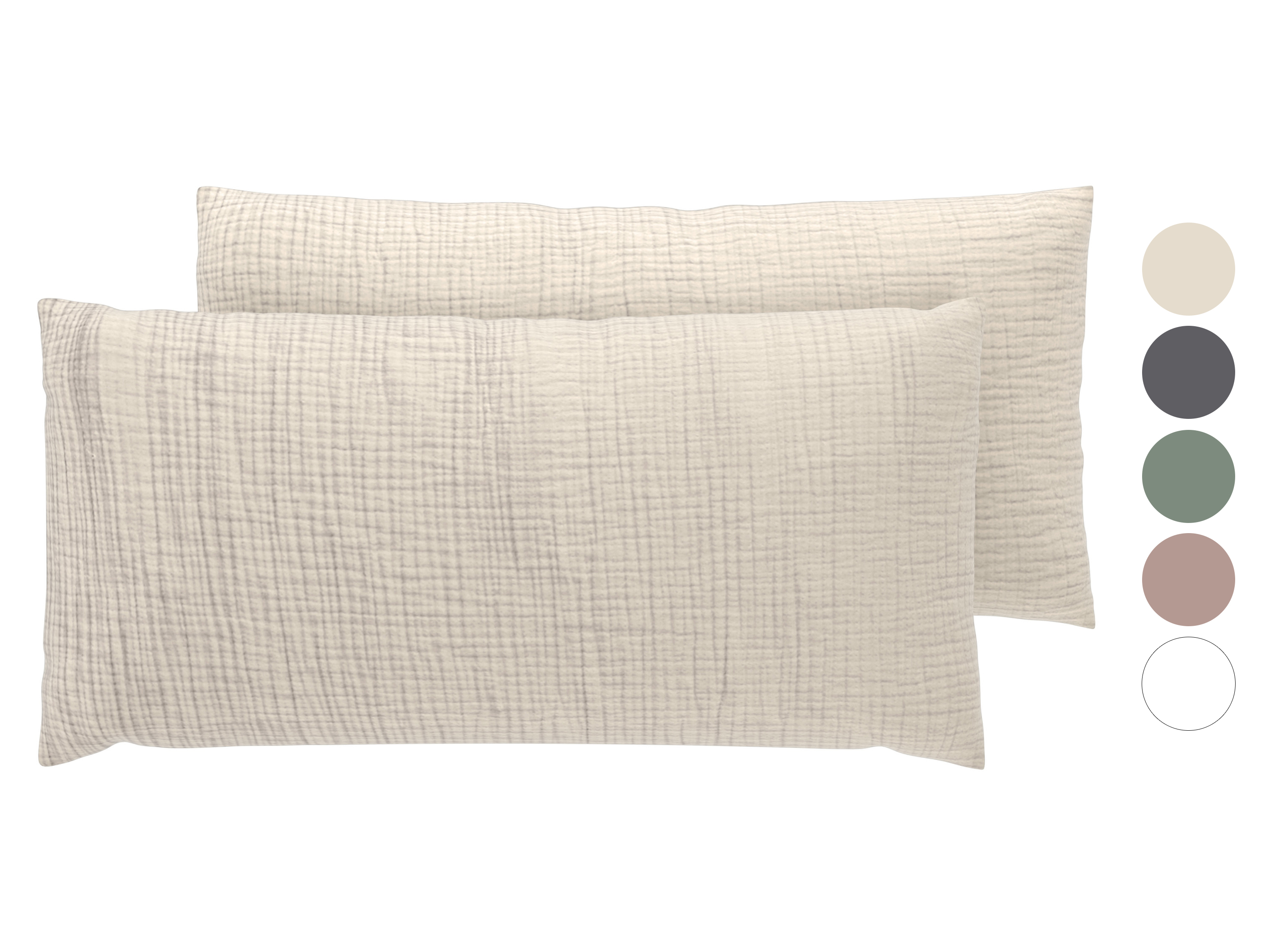 LIVARNO® Poszewki na poduszki z muślinu, 2 sztuki, 40 x 80 cm
