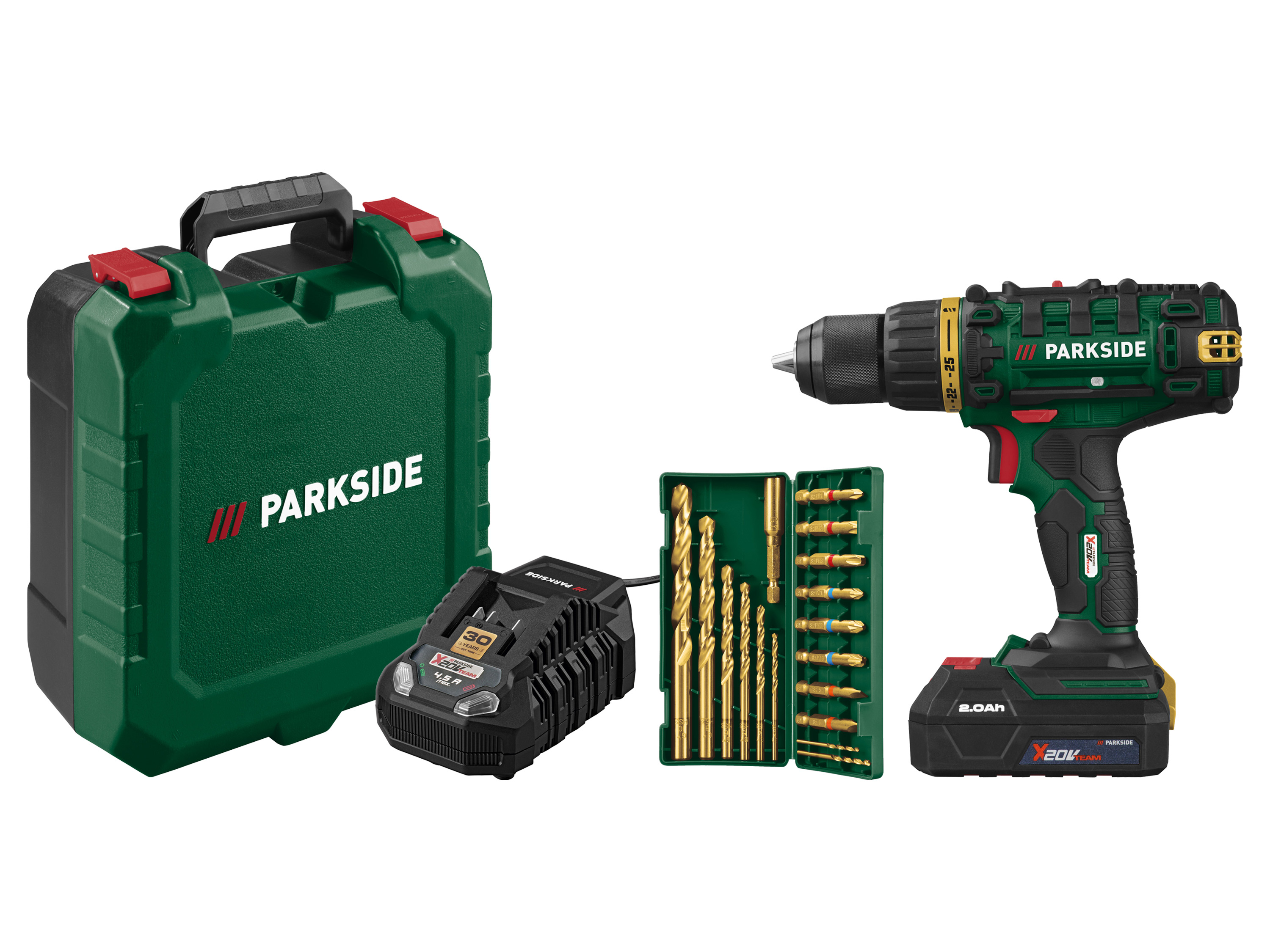 PARKSIDE® Akumulatorowa wiertarko-wkrętarka 20 V Limited Edition PABS 20-Li G8 (z akumulatorem i ładowarką) (Zielona)