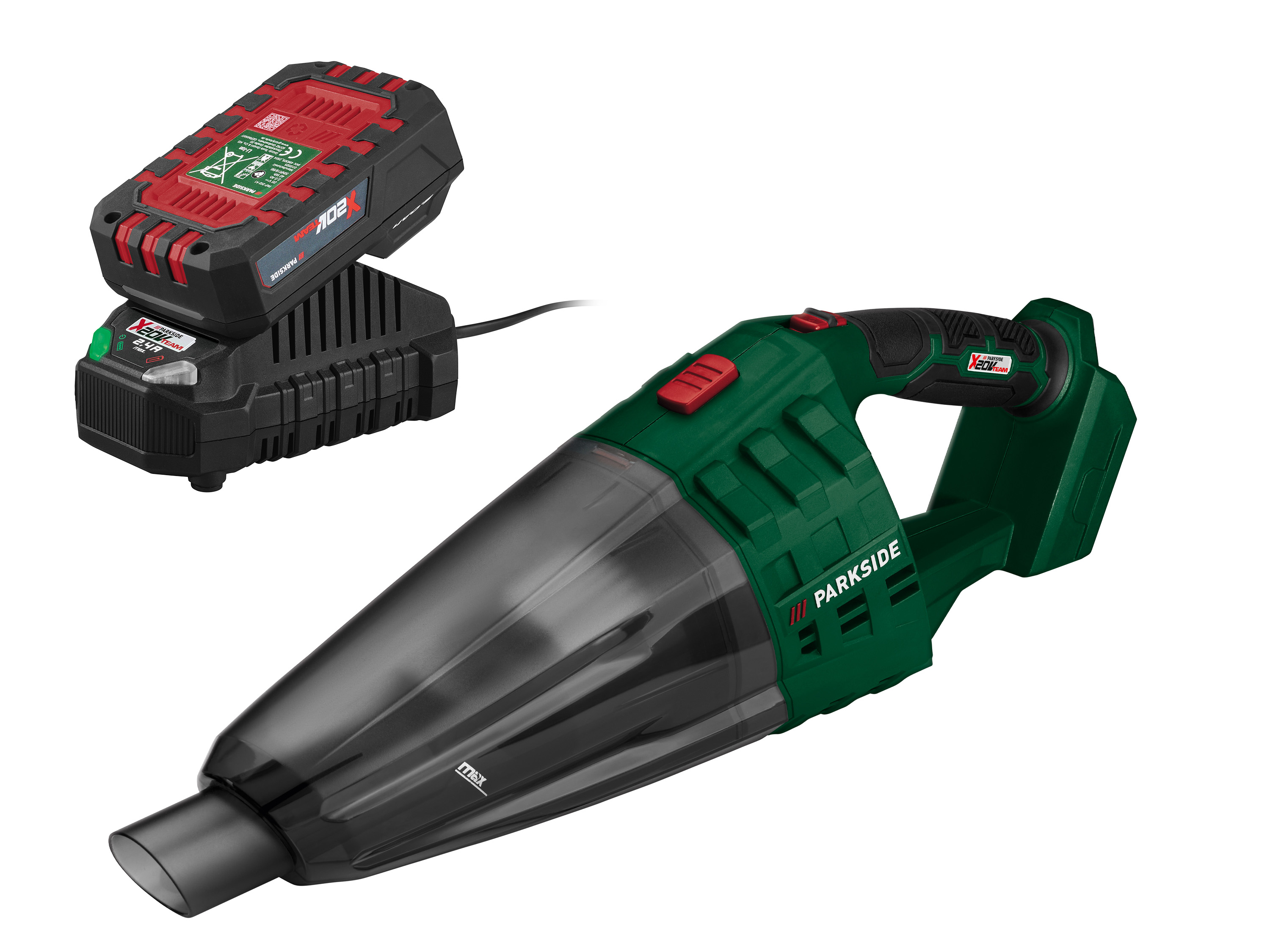 PARKSIDE® Zestaw 20 V: Akumulatorowy odkurzacz ręczny, akumulator 2 Ah i ładowarka 2,4 A