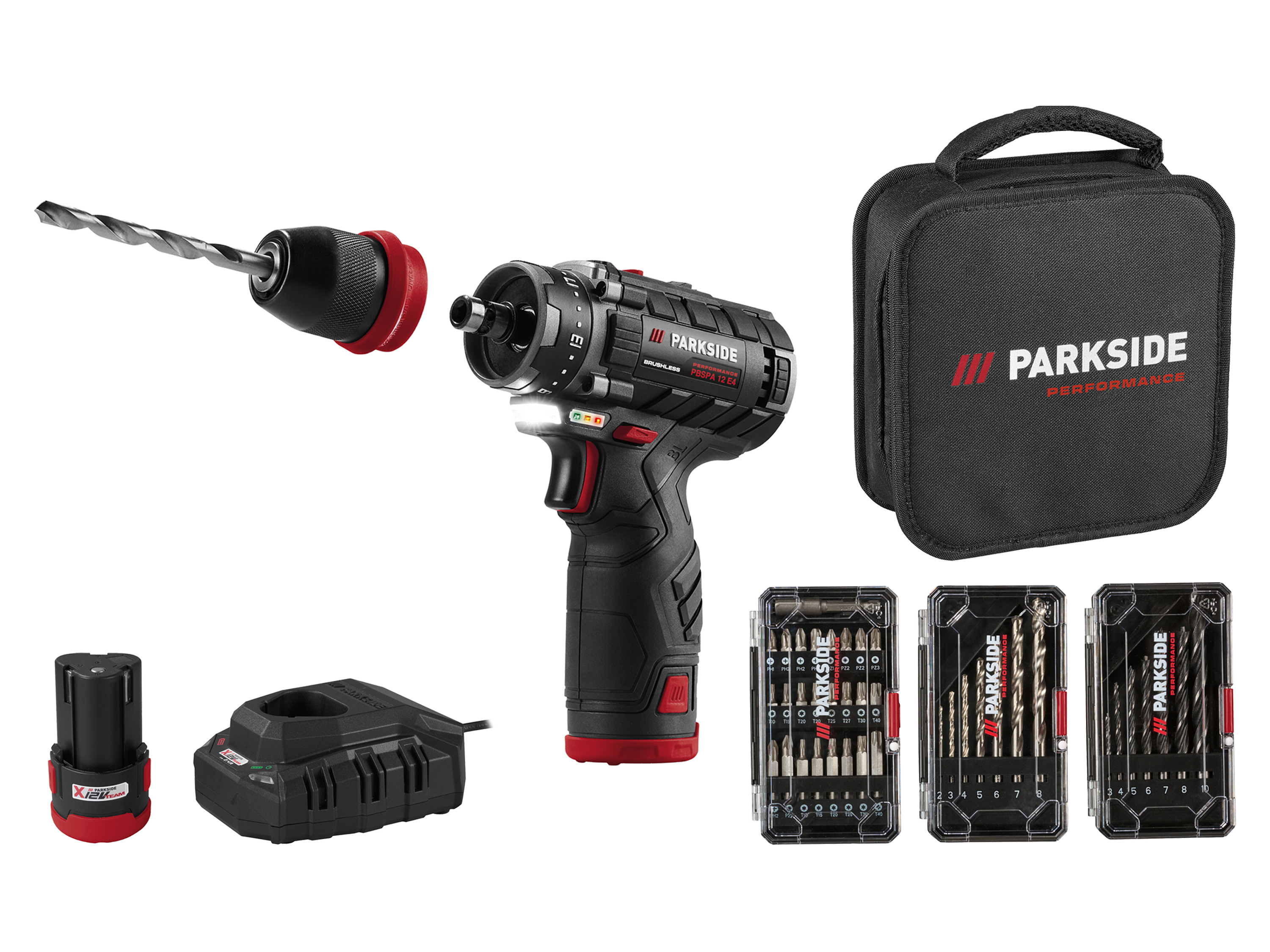 PARKSIDE PERFORMANCE® Akumulatorowa wiertarkowkrętarka, 12 V, PBSPA 12 E4 (z 2 akumulatorami i ładowarką)