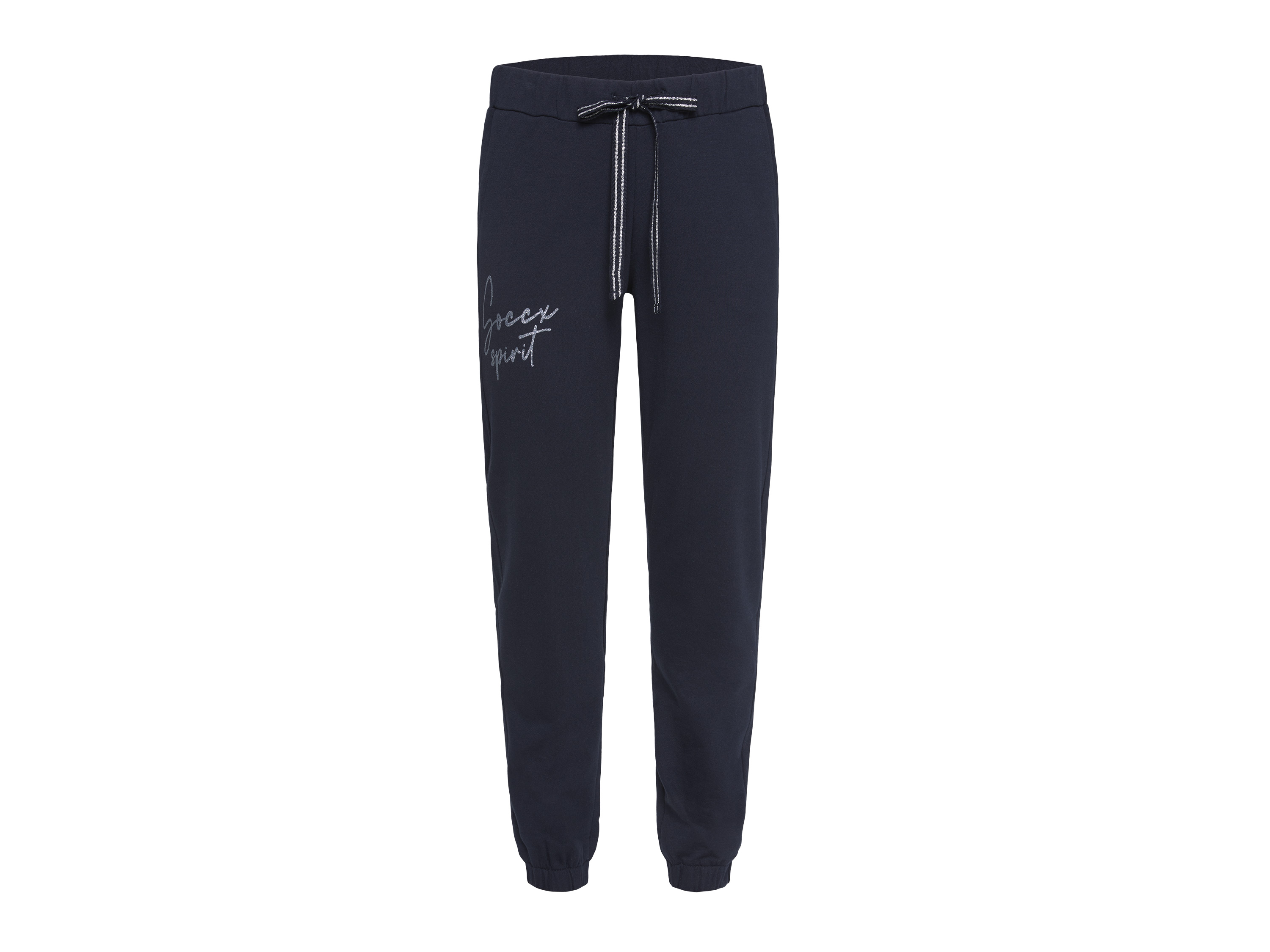 SOCCX Damskie spodnie jogger z nadrukiem z brokatem