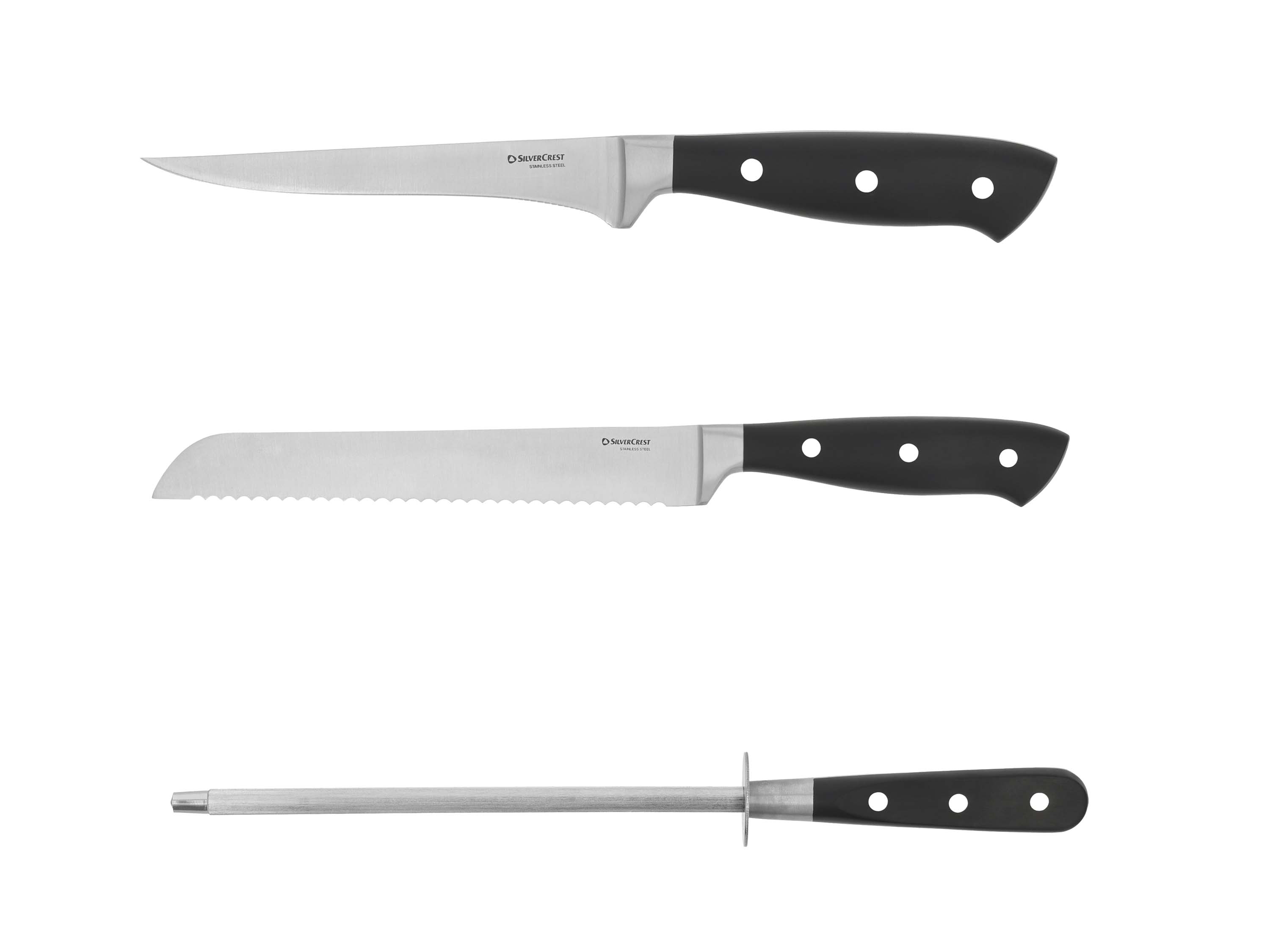 SILVERCREST® Nóż do chleba / Nóż do trybowania / Ostrzałka prętowa