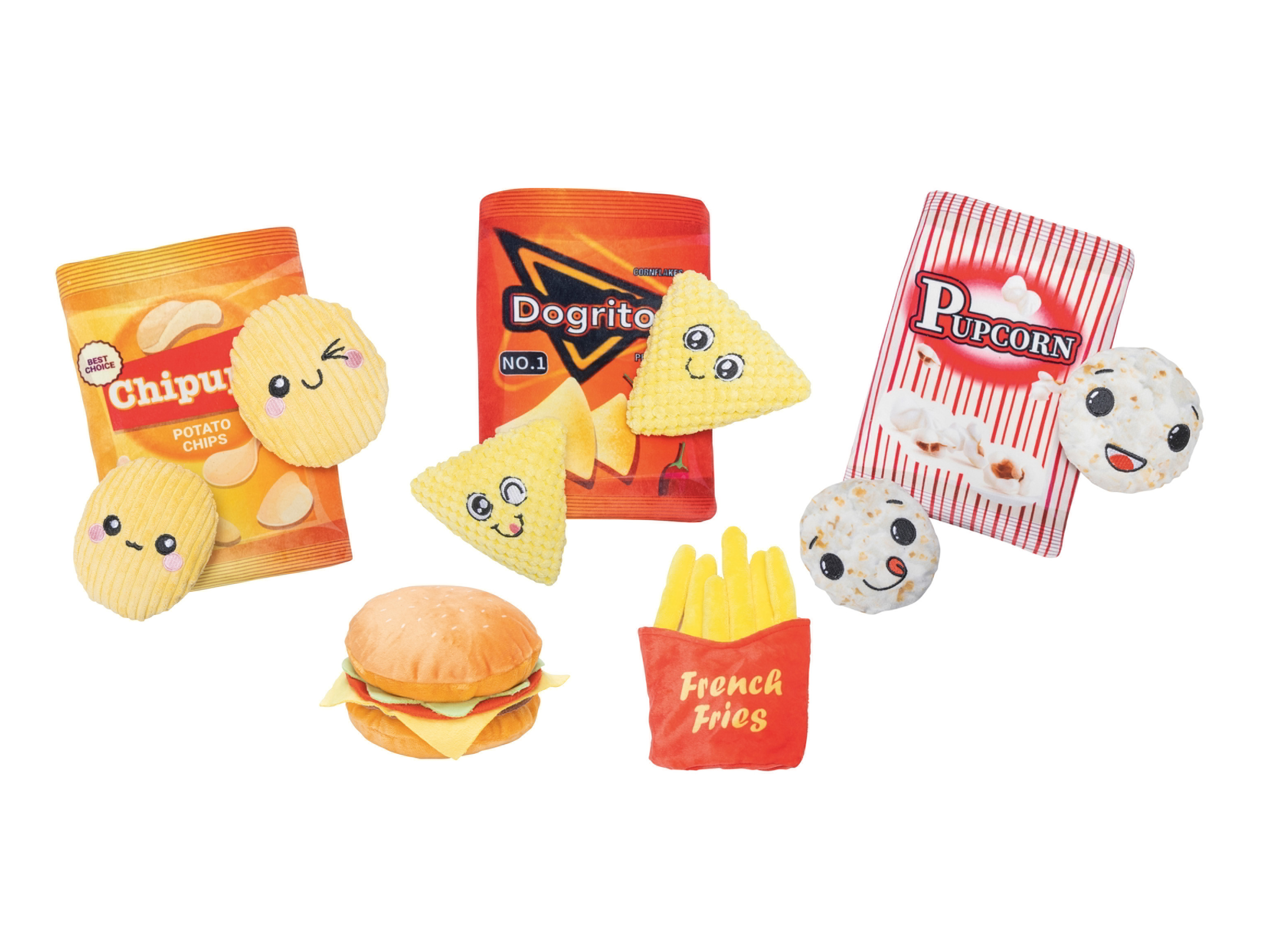 KARLIE Zabawka dla psa Pupcorn / Dogoritos / Chipsy / Burger / Frytki