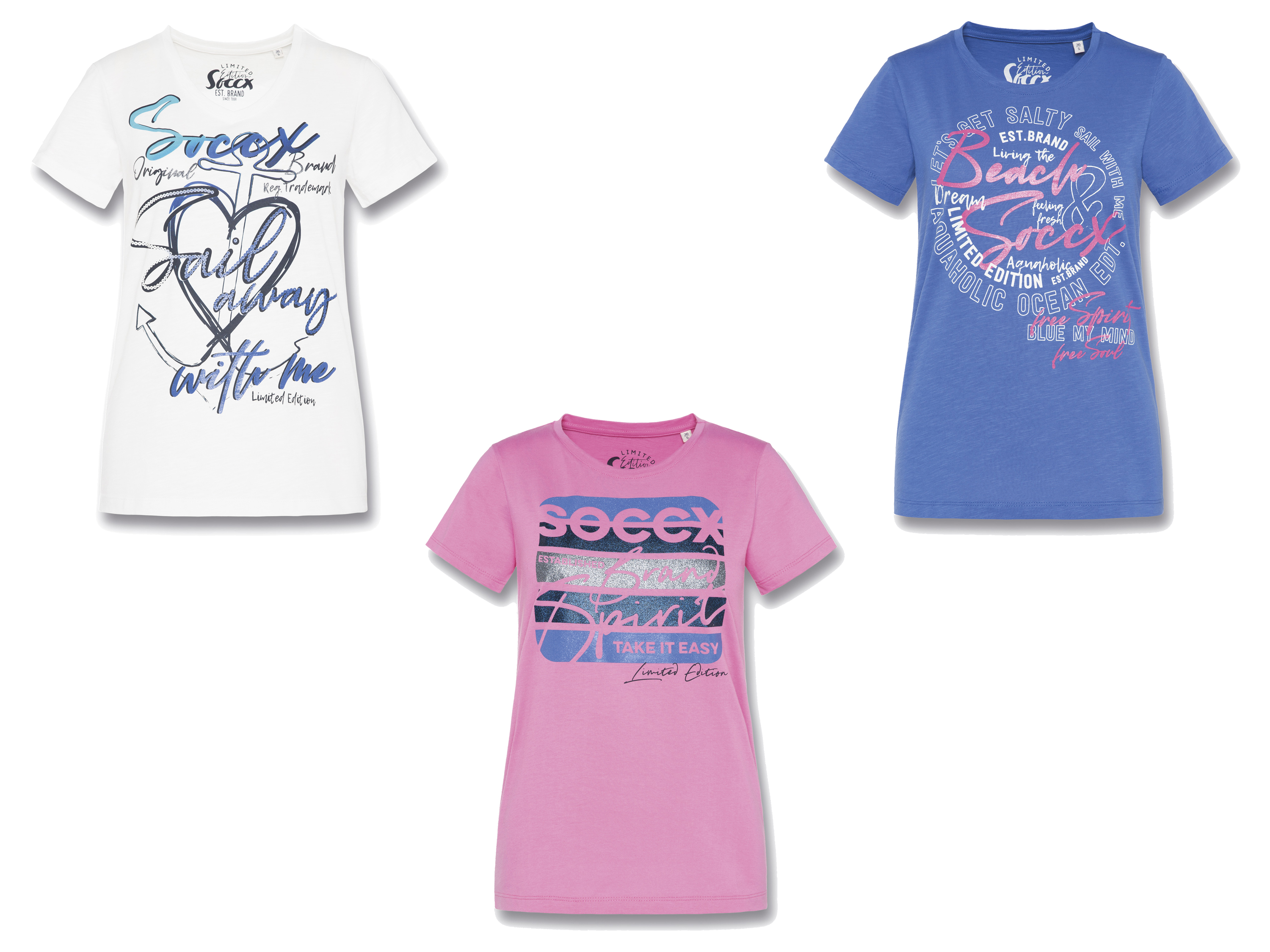 SOCCX T-shirt damski z czystej bawełny
