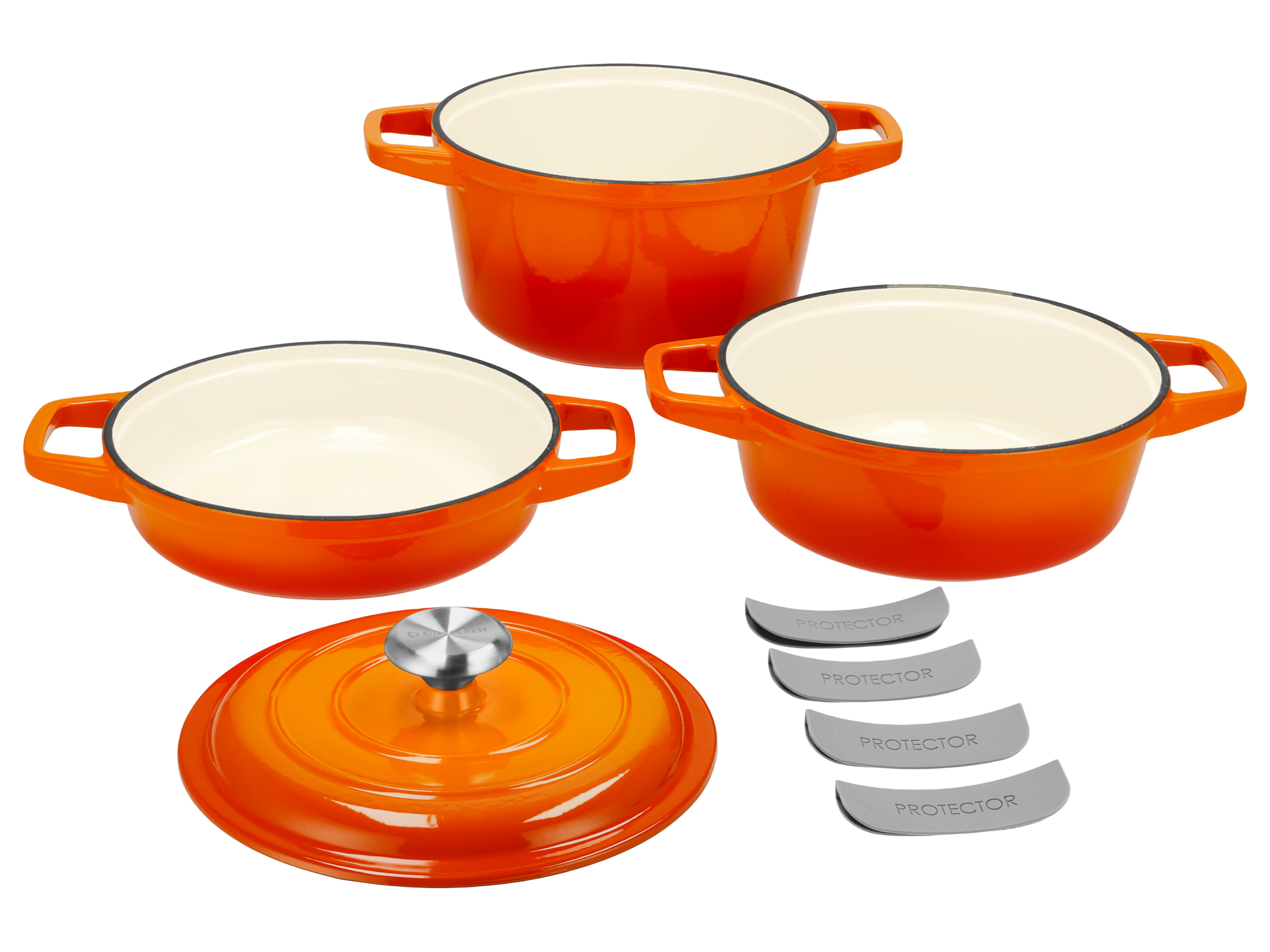 SILVERCREST® Zestaw 3 garnków żeliwnych Premium, Ø 23 cm (1,9 l / 2,9 l / 4,2 l) (pomarańczowy)