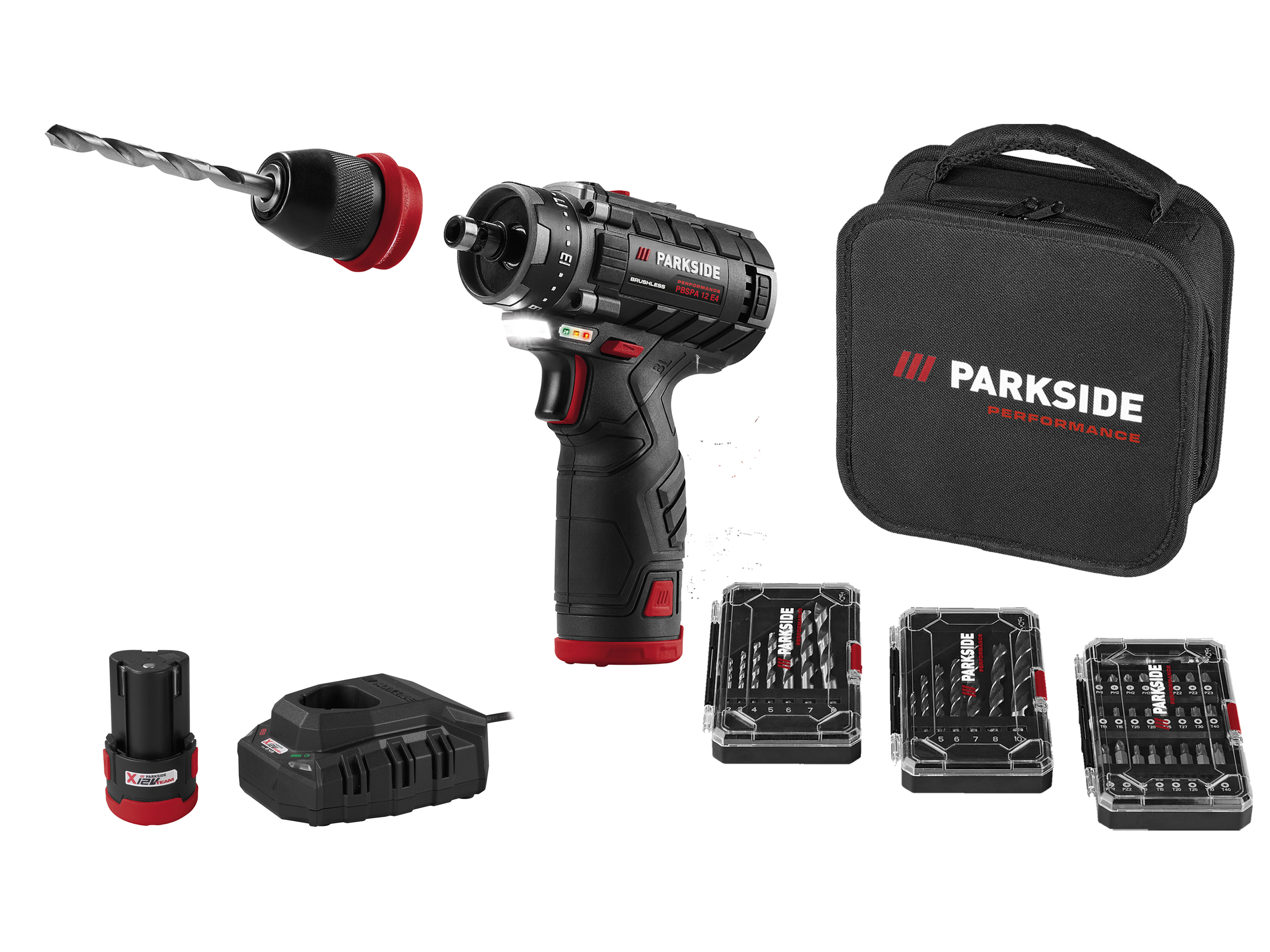 PARKSIDE PERFORMANCE® Akumulatorowa wiertarkowkrętarka, 12 V, PBSPA 12 E4 (z 2 akumulatorami i ładowarką)