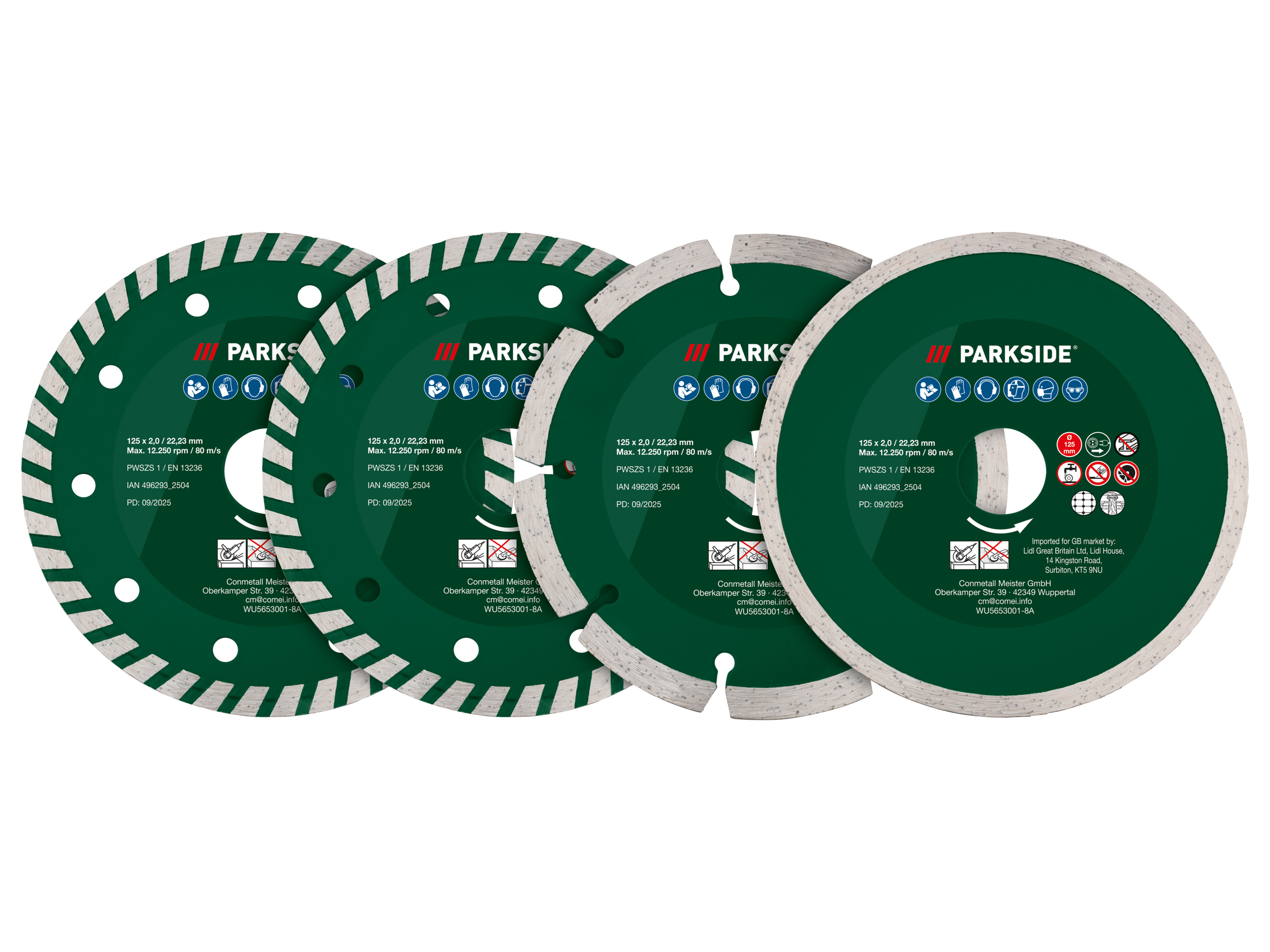 PARKSIDE® Zestaw 4 lub 12 tarcz do szlifierek kątowych, PWSZS 1 (Tarcze diamentowe do cięcia, 4 sztuki)