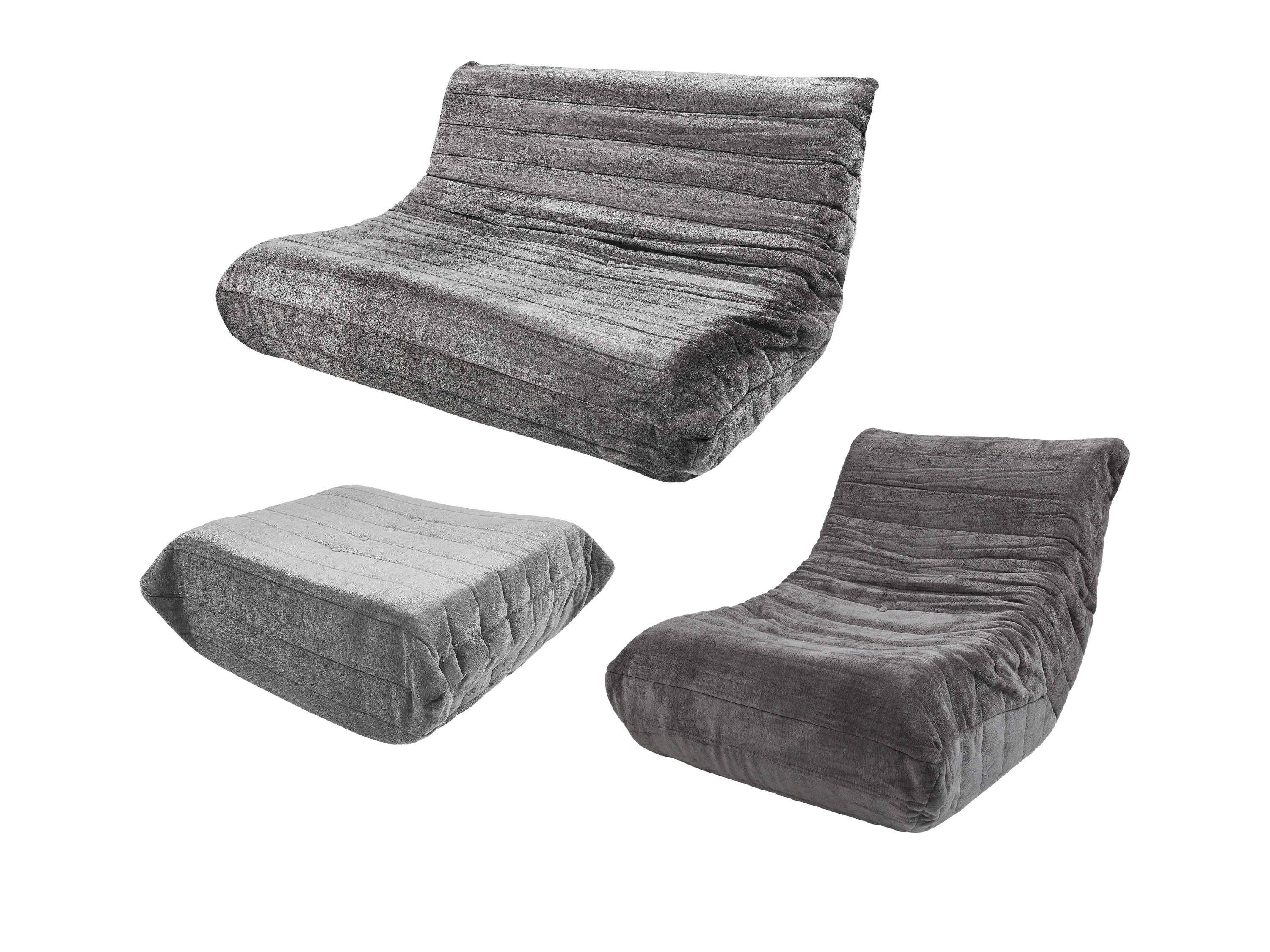 LIVARNO® Zestaw wypoczynkowy: sofa 2-osobowa z fotelem i pufą, ciemnoszary