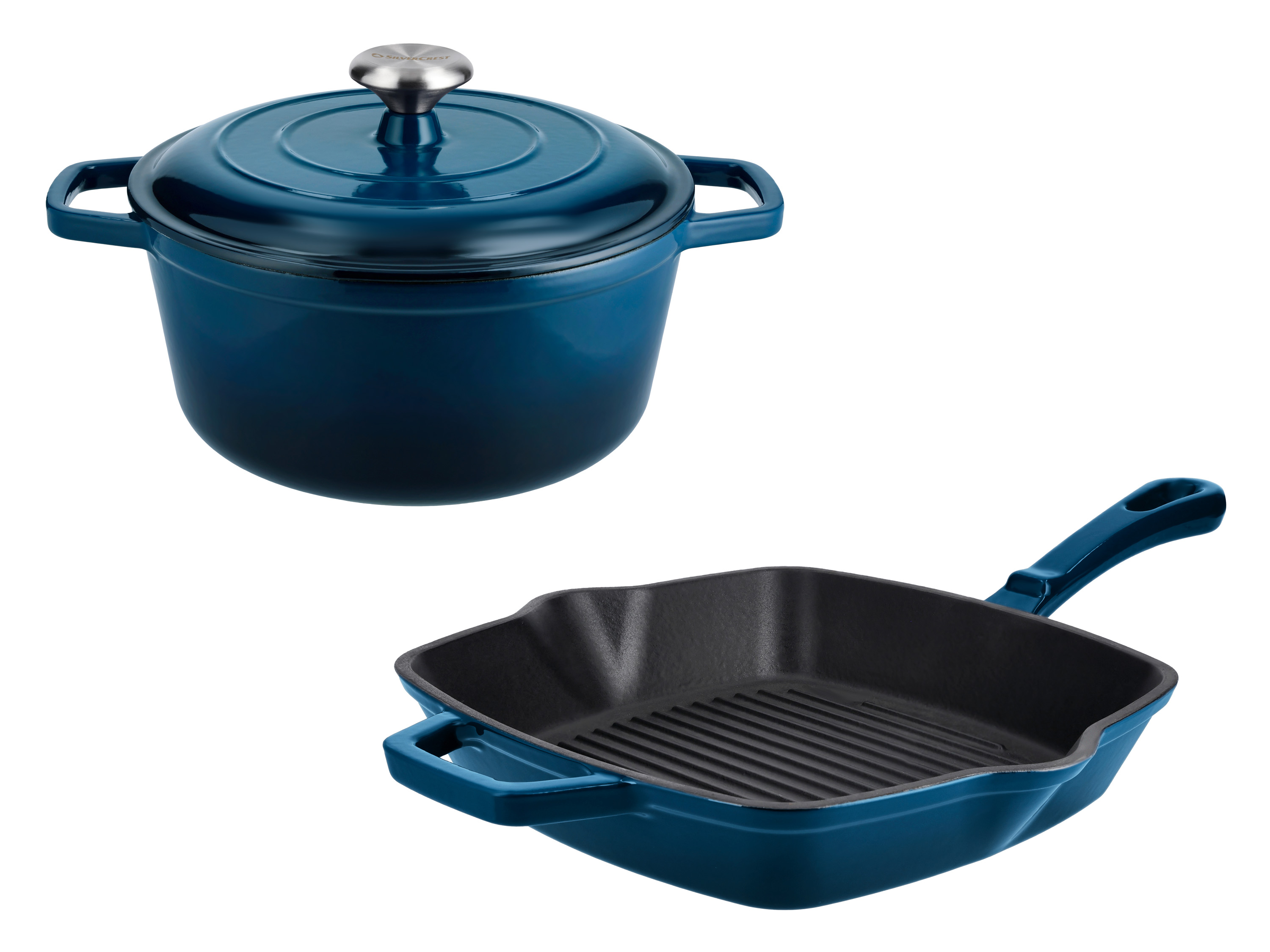 SILVERCREST® Zestaw naczyń żeliwnych: Garnek Ø 25 cm i patelnia grillowa