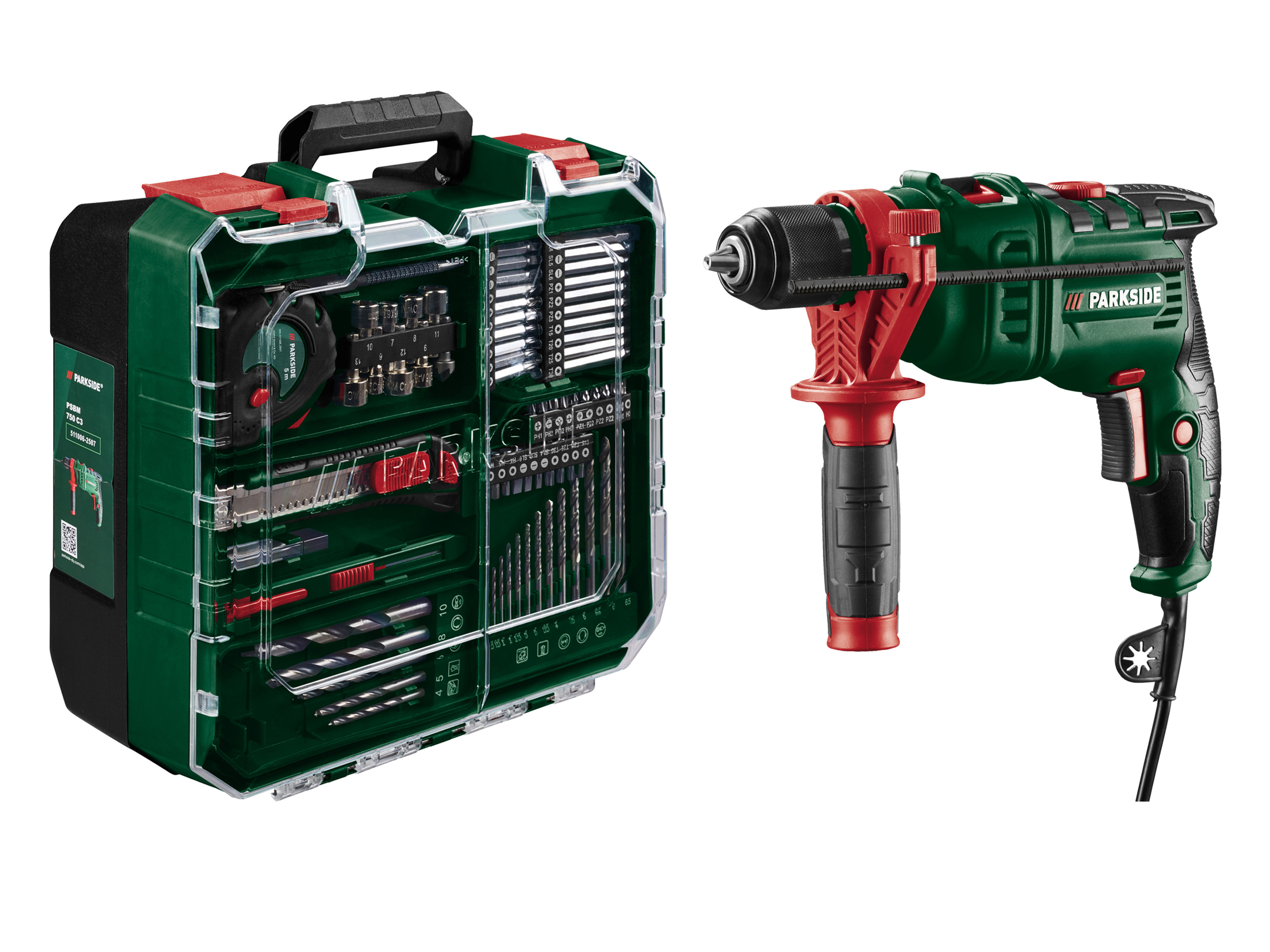 PARKSIDE® Wiertarka udarowa PSBM 750 C3 z zestawem 74 akcesoriów