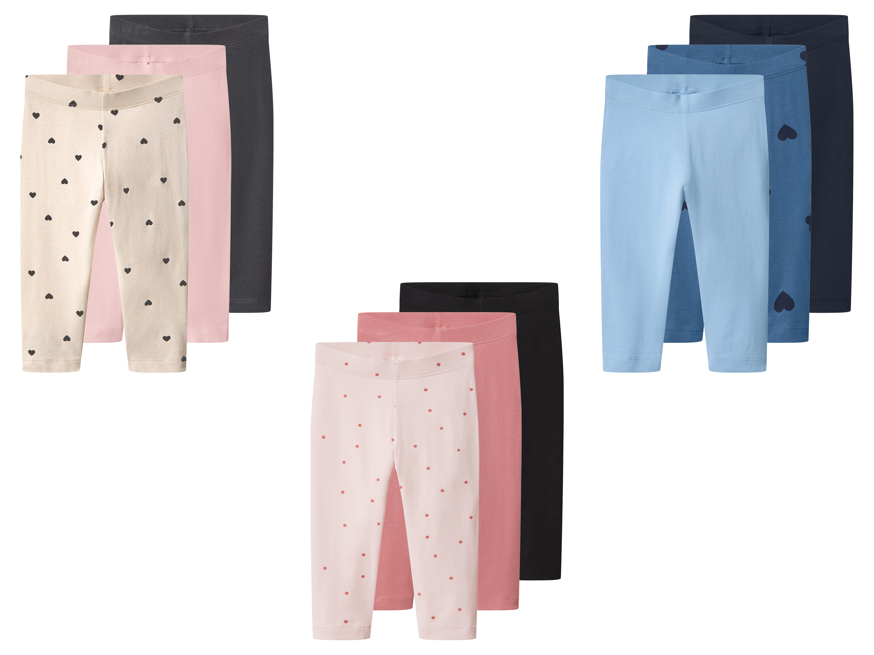 LUPILU® Legginsy 3/4 dziecięce z bawełną, 3 pary